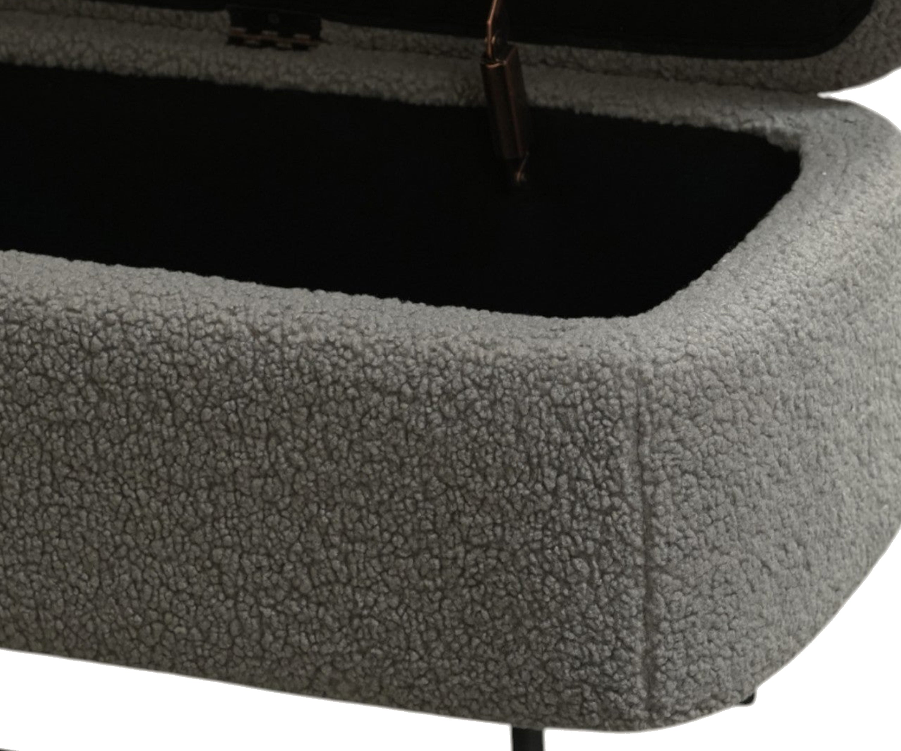 Grey Bouclé Rectangular Bench with Storage