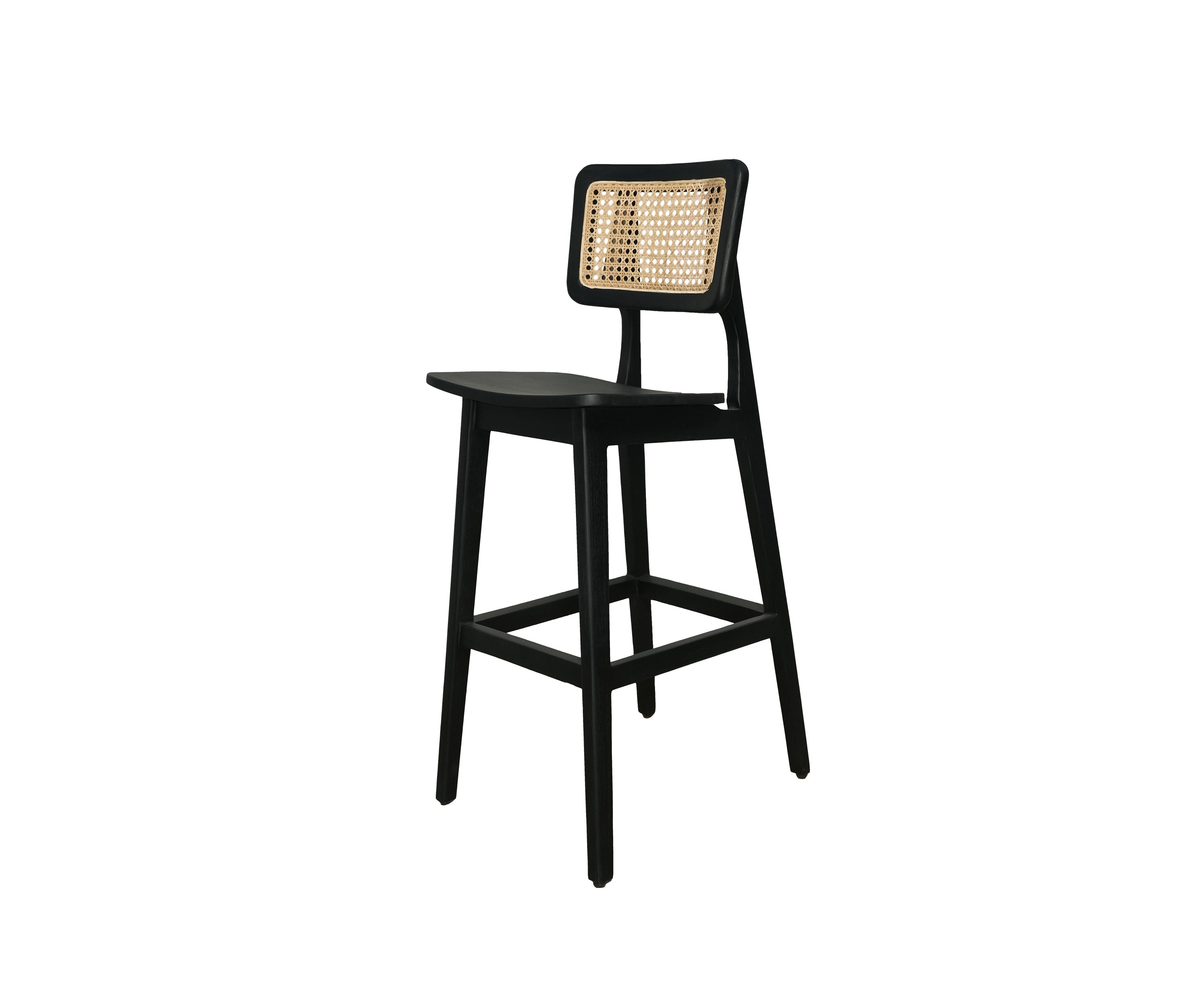 Modern Teak Wood Bar Chair with Black Frame and Woven Backrest