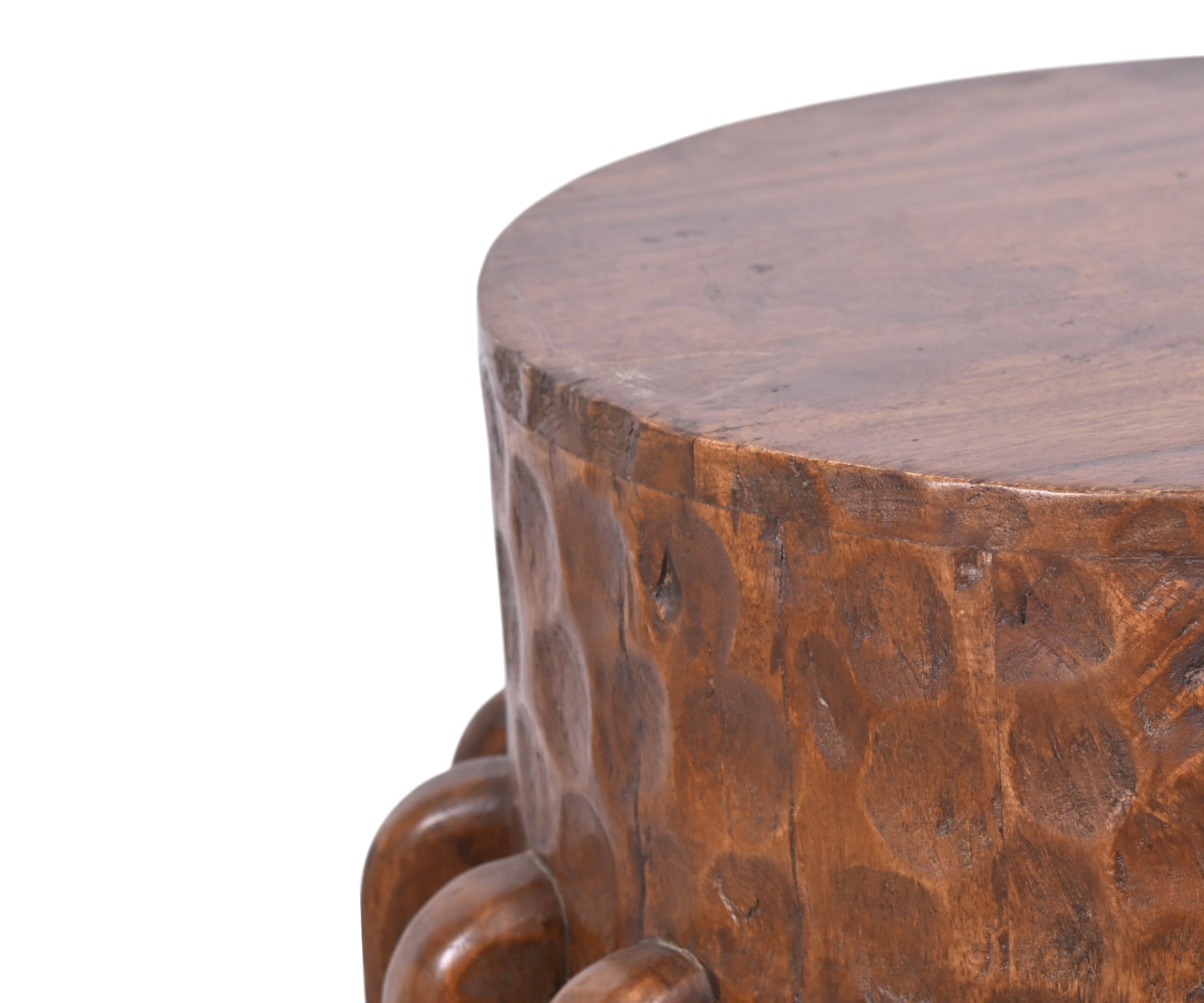 Round Hammered Texture Wooden Side Table
