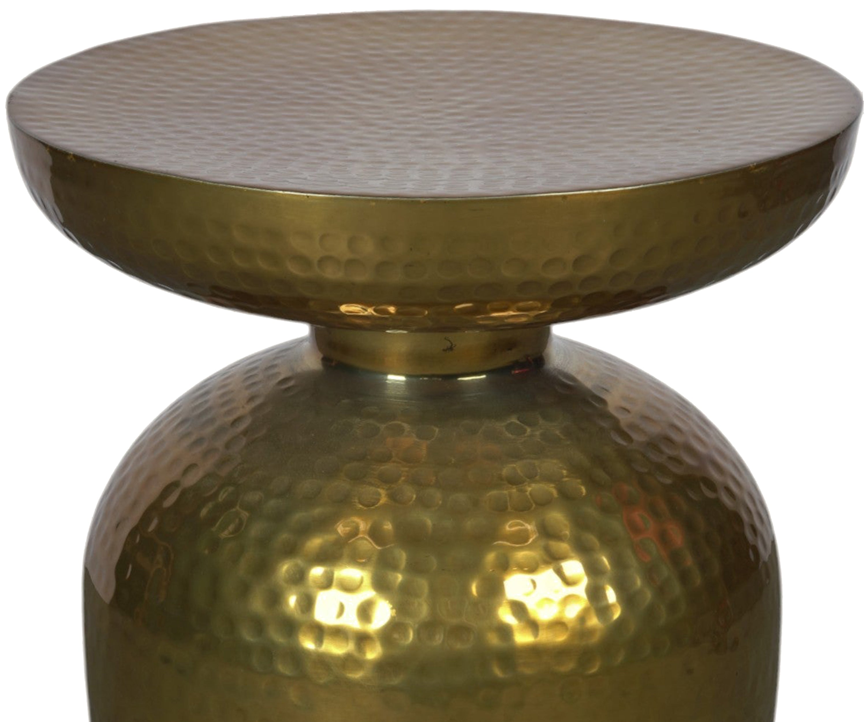 Hammered Gold Metal Side Table with Sculptural Pedestal Base
