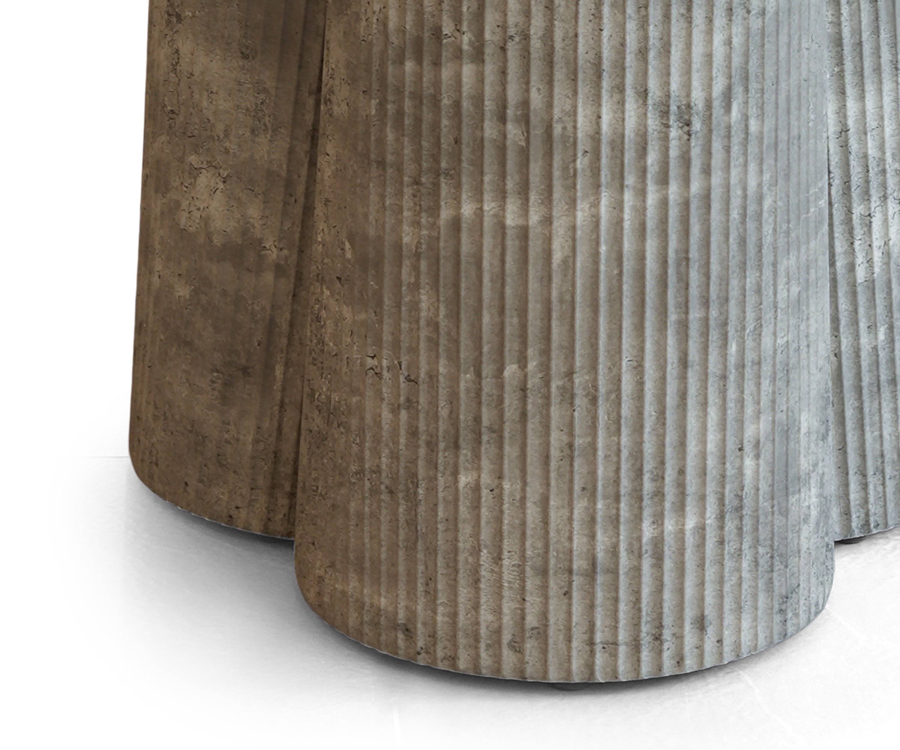 Round Dining Table with Stone Finish & Fluted Pedestal Base