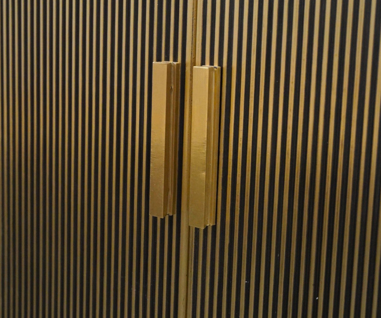 Tall Fluted Brass-Clad Storage Cabinet with Iron Legs