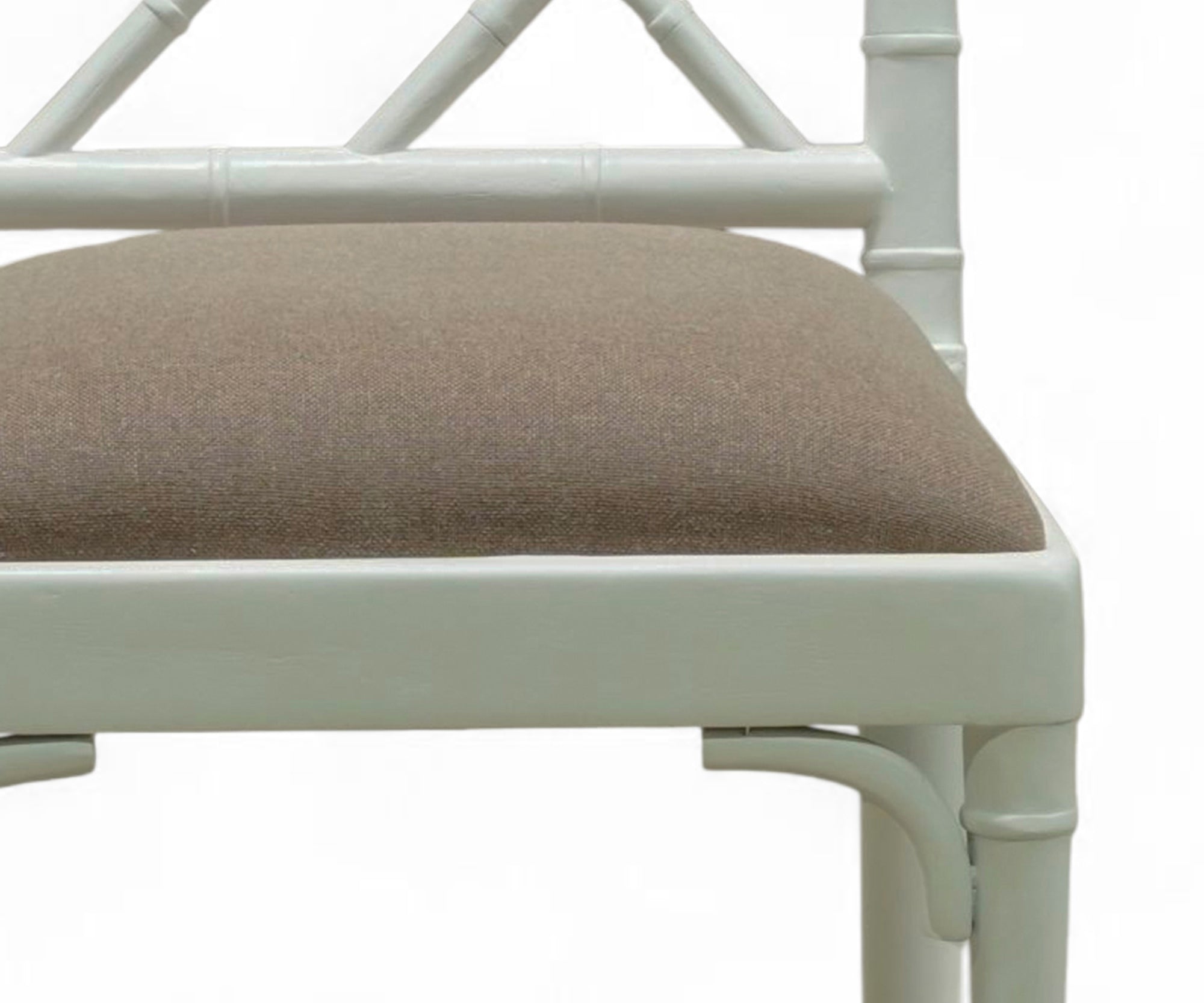 White Bamboo Lattice Dining Chair with Taupe Upholstered Seat