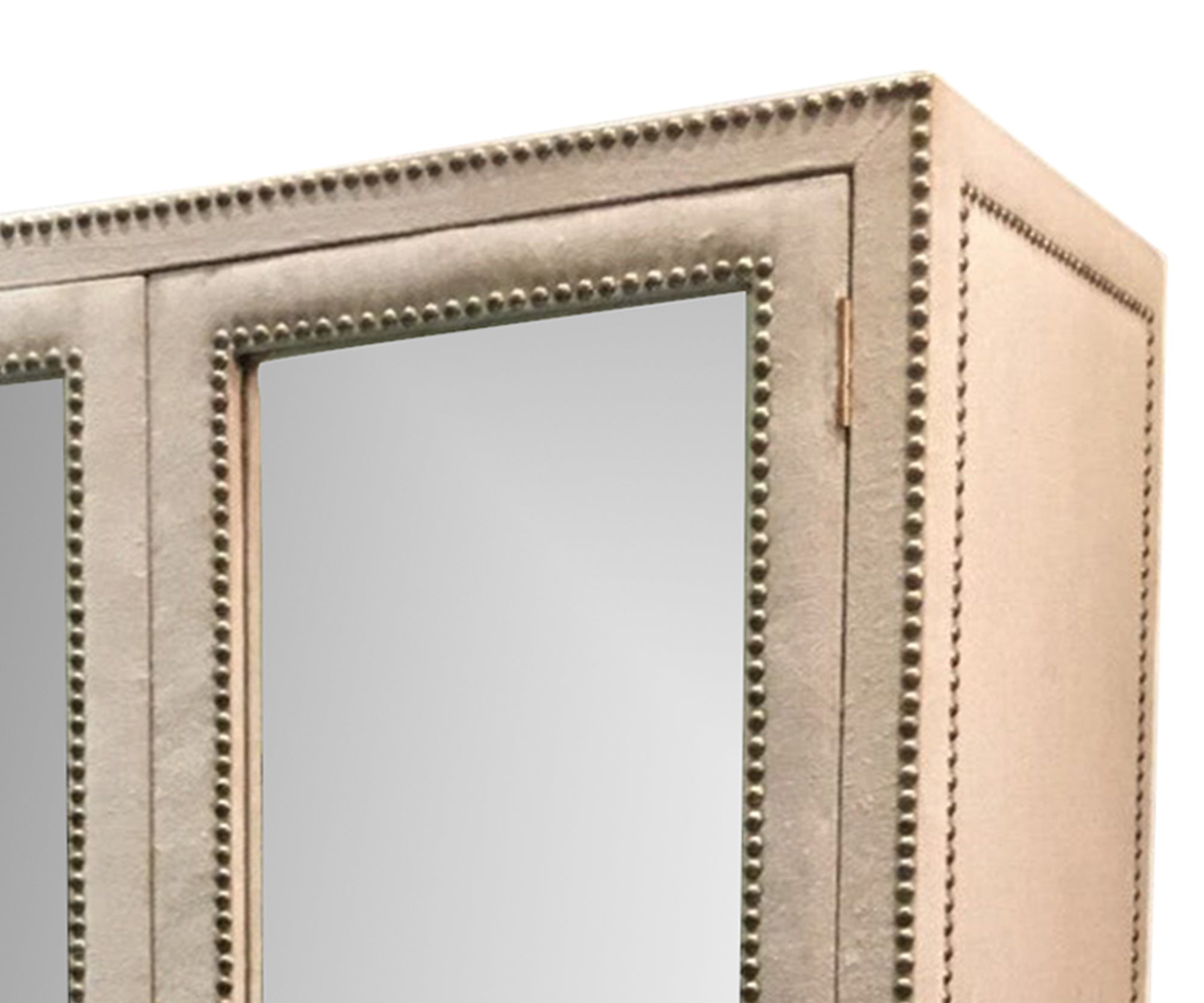 Acacia Wood Mirrored Wardrobe with Brass Nail Detail