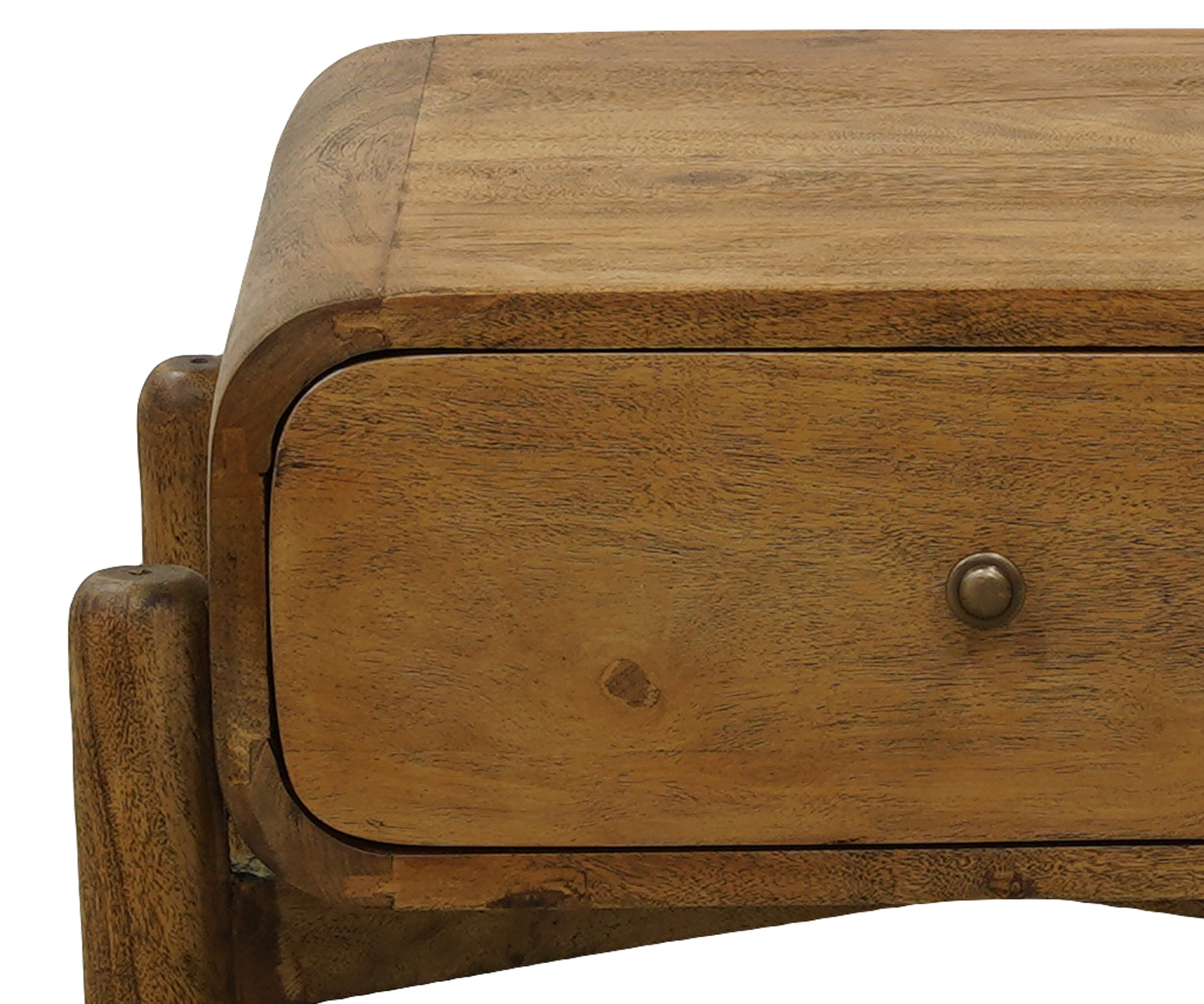 Black Curved Edge Bed Side Table with Drawer and Open Shelf