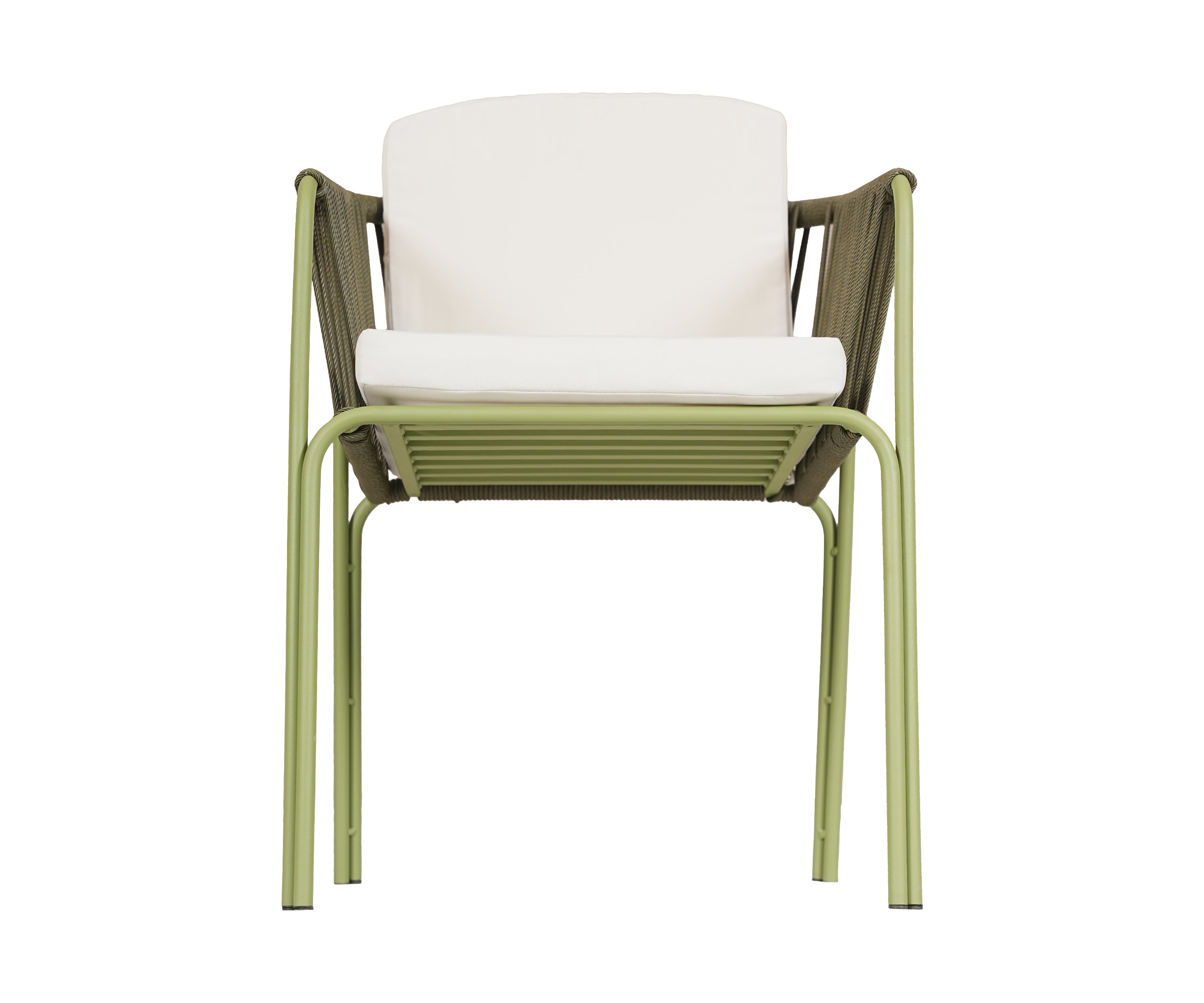 Olive Green Metal Outdoor Armchair with Nylon Ropes