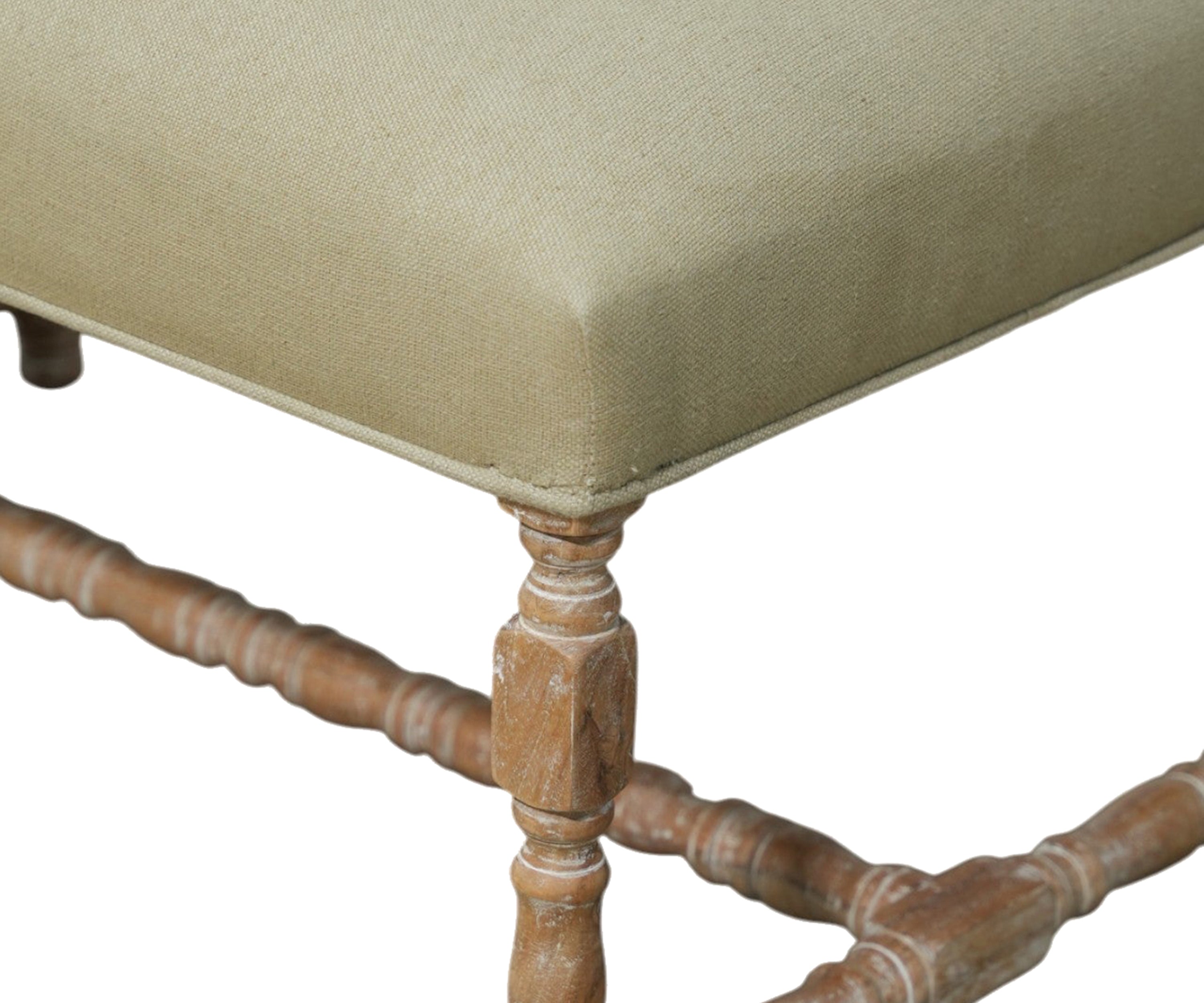 Cotton Linen Bench with Barley Twist Legs