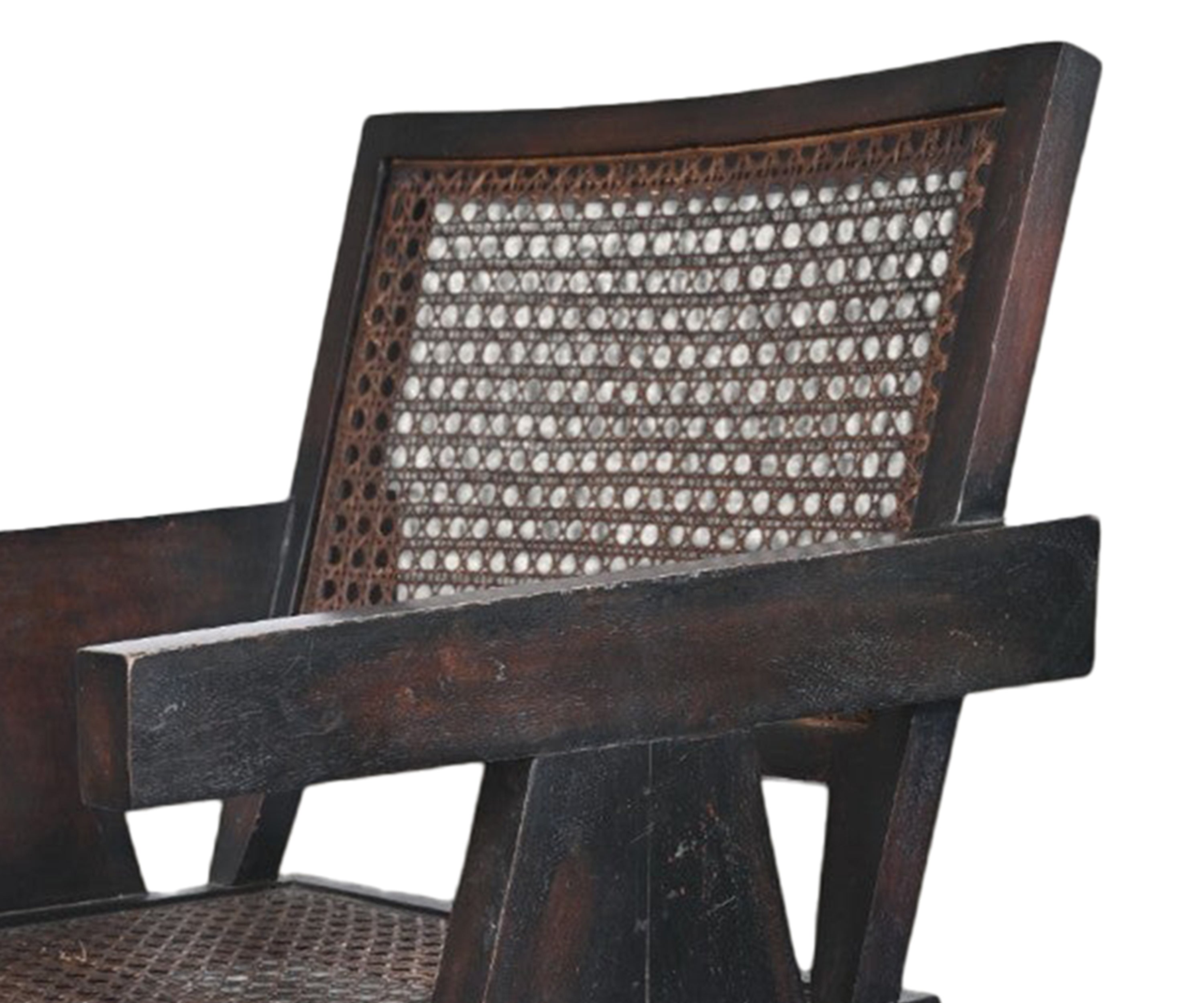 Cane Back Wooden Accent Arm Chair