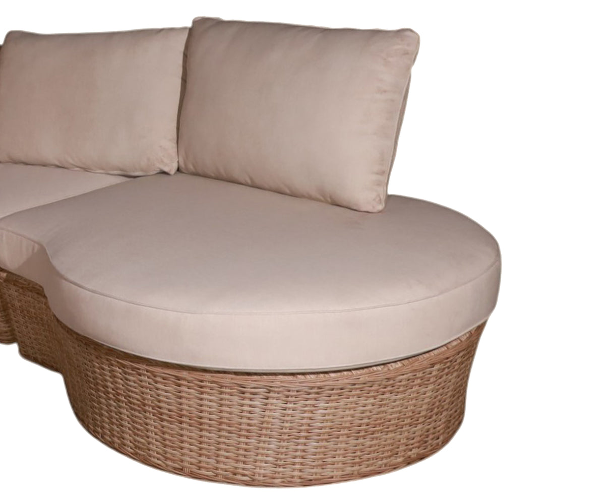 Curved Woven Outdoor Sectional Sofa with Beige Cushions