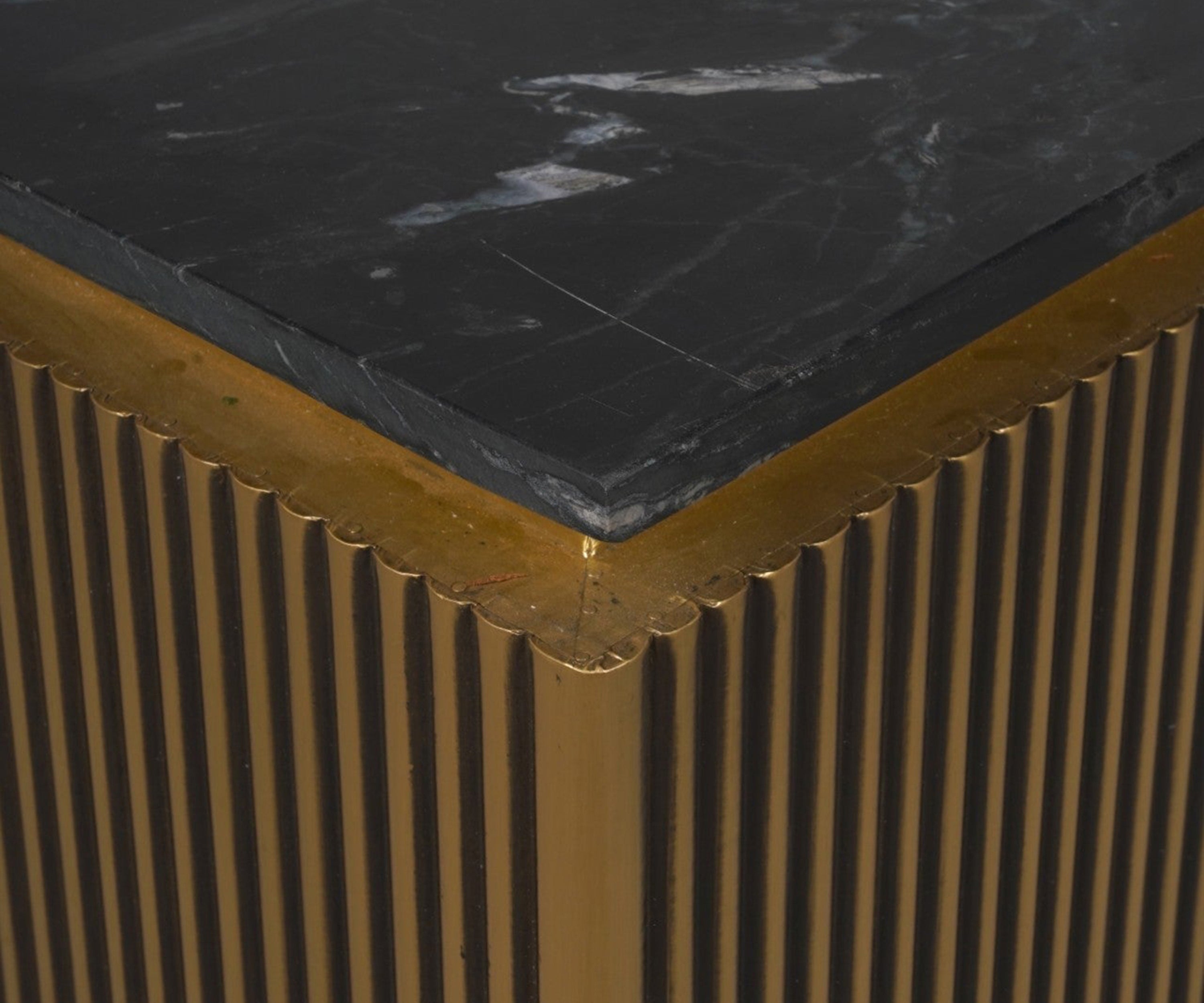 Square Brass Coffee Table with Black Marble Top