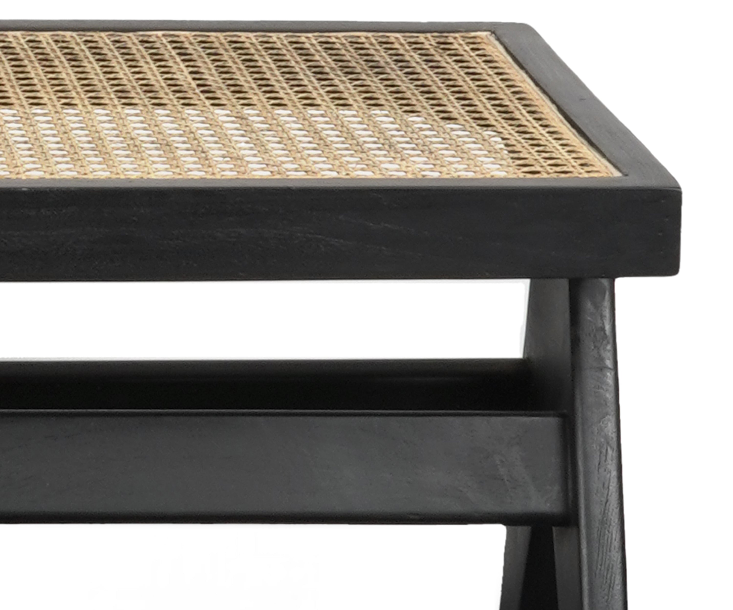 Black Cane Bench with Wooden Frame