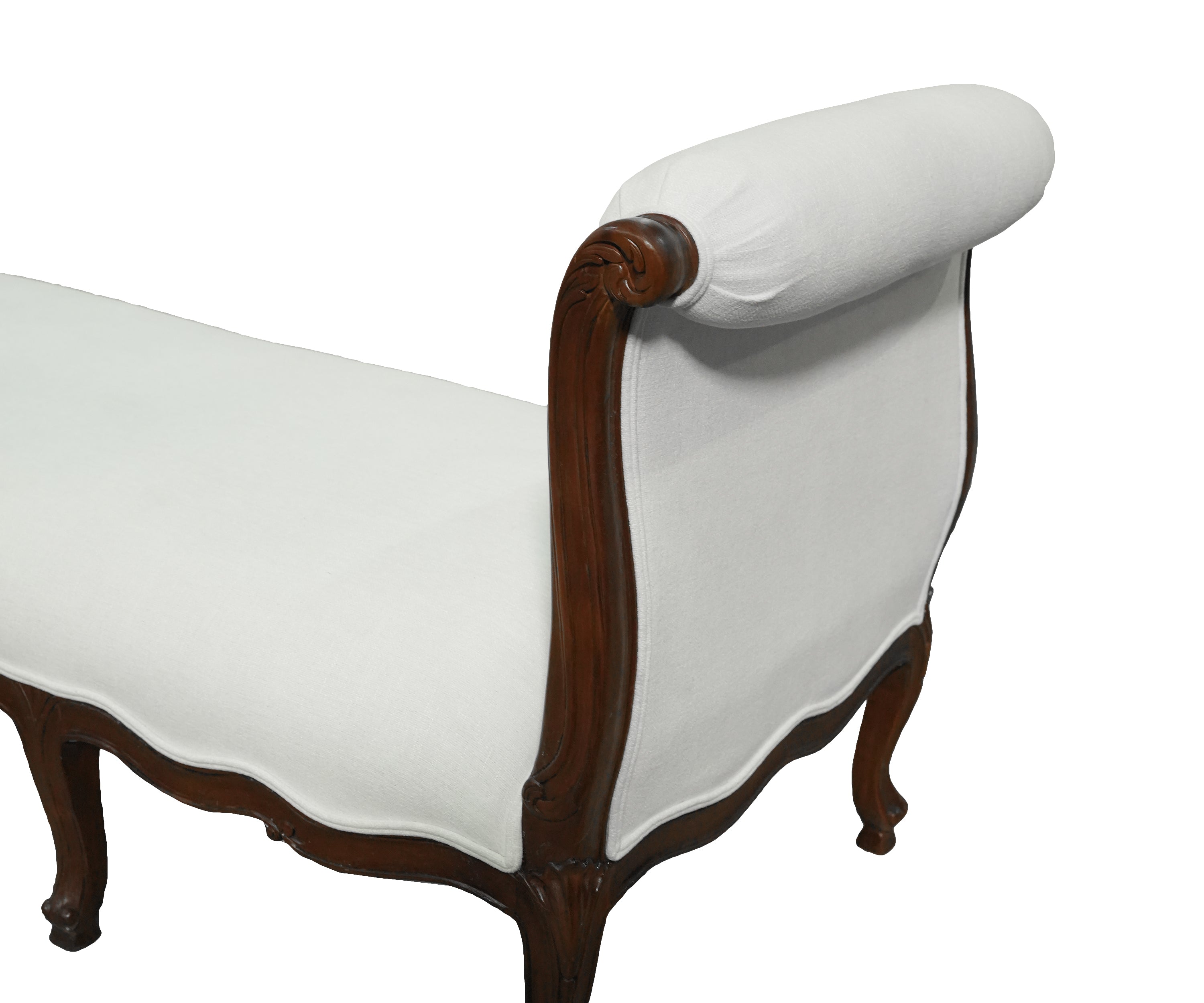 French Style Carved Wood Upholstered Bench