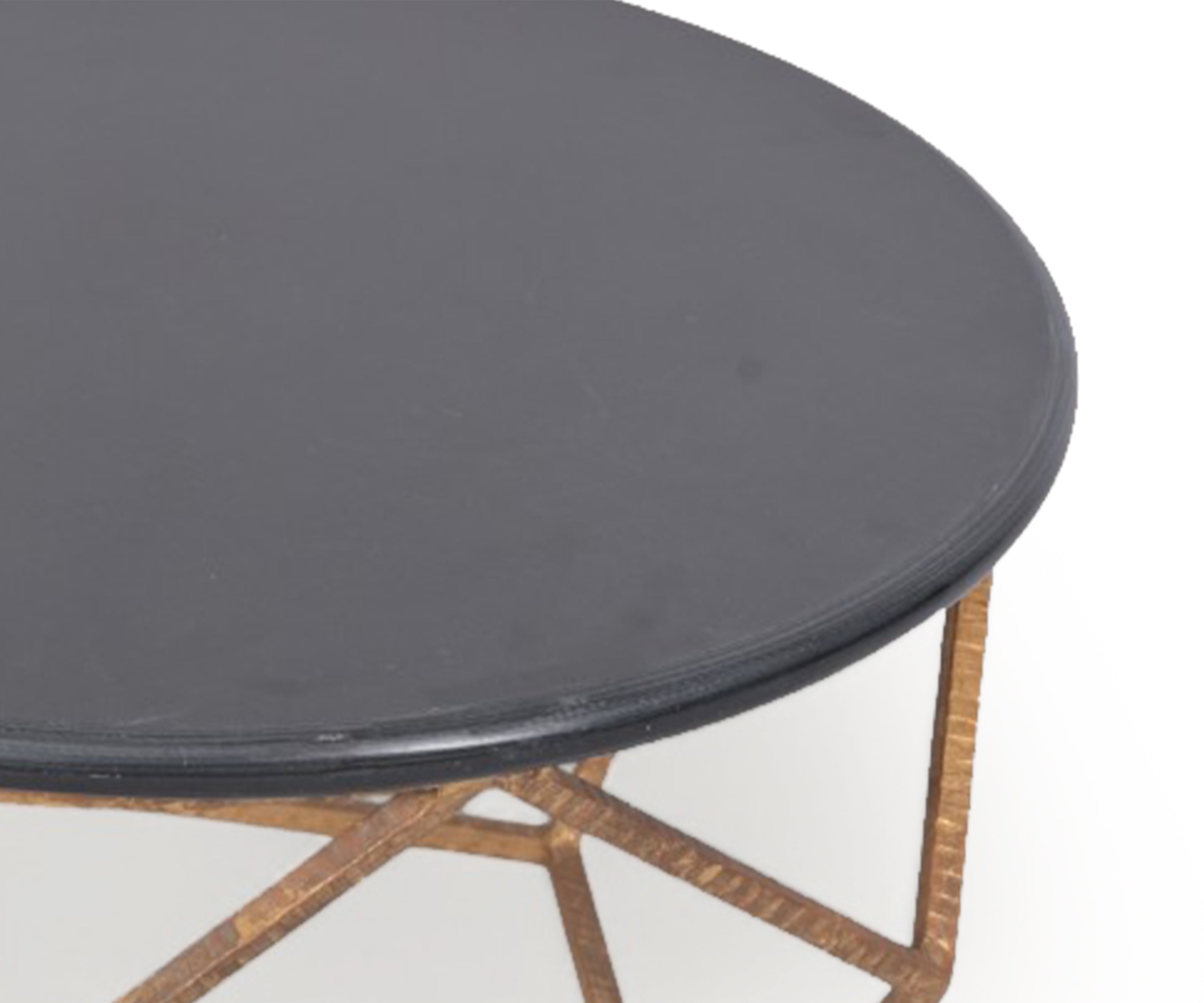 Black Round Coffee Table with Metal Base