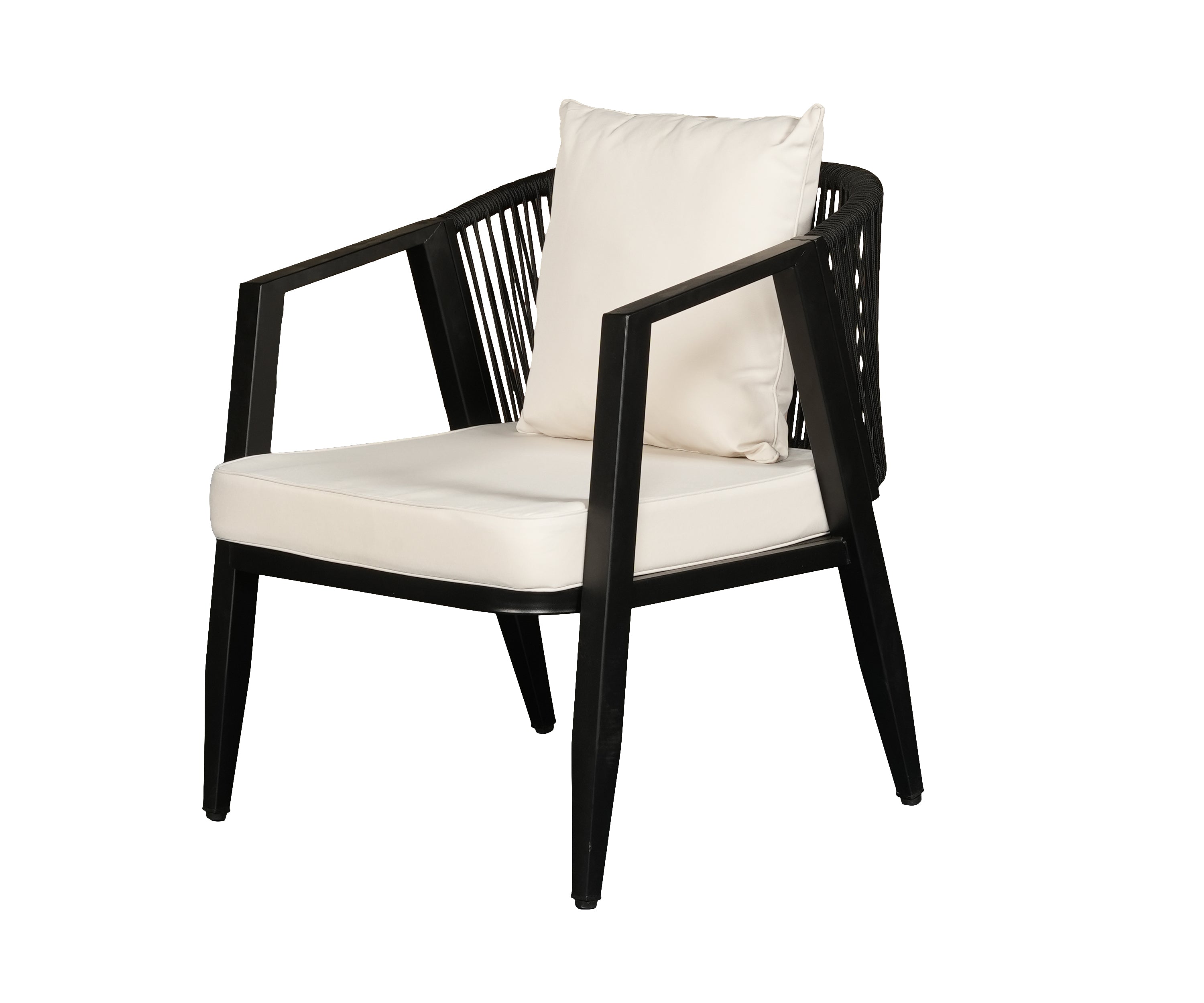 Contemporary Outdoor Sofa in Black Frame with Ivory Cushions