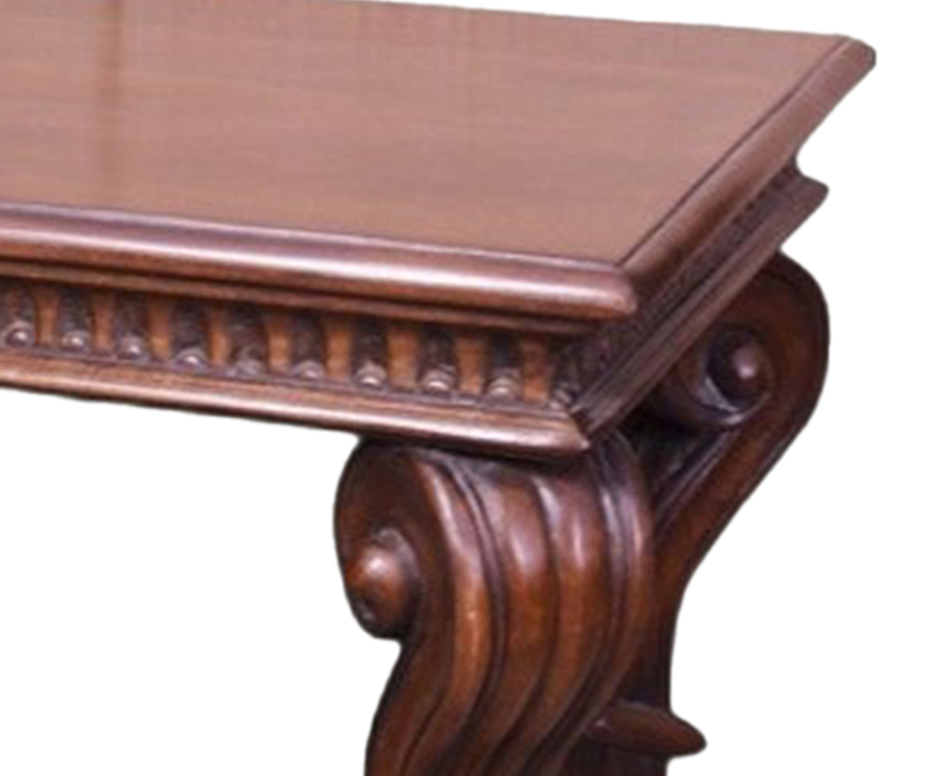 French Style Carved Wooden Console Table with Ornamental Stretcher Base