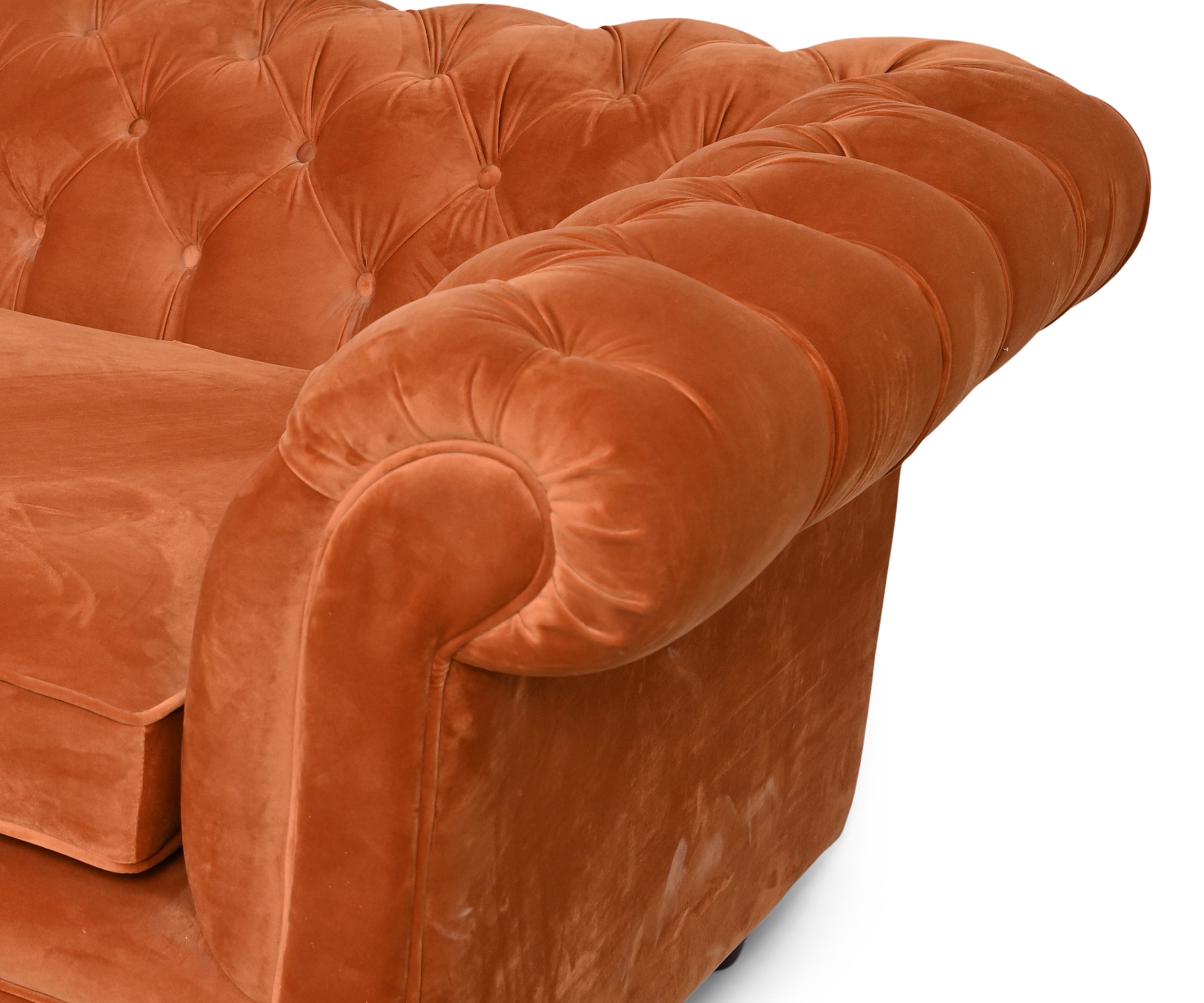 Rust Tufted Velvet 3 Seater Sofa