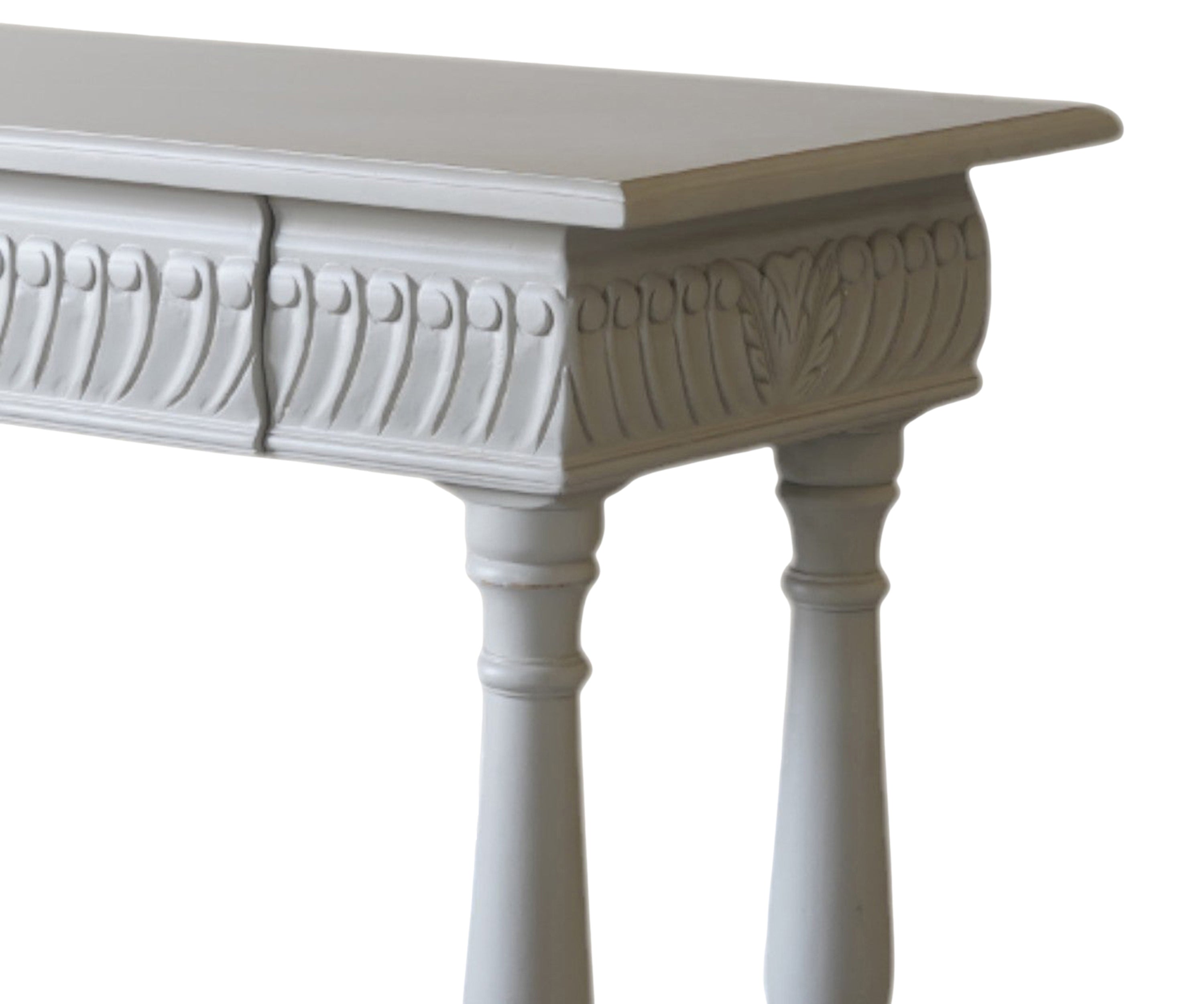 Carved Gustavian Grey Console Table with Drawers