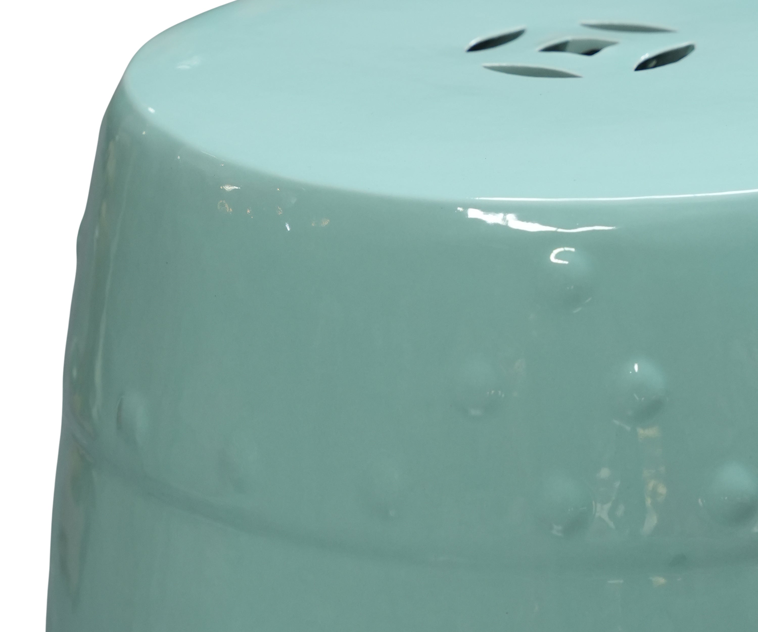 Glossy Aqua Ceramic Side Table with Cut-Out Detail