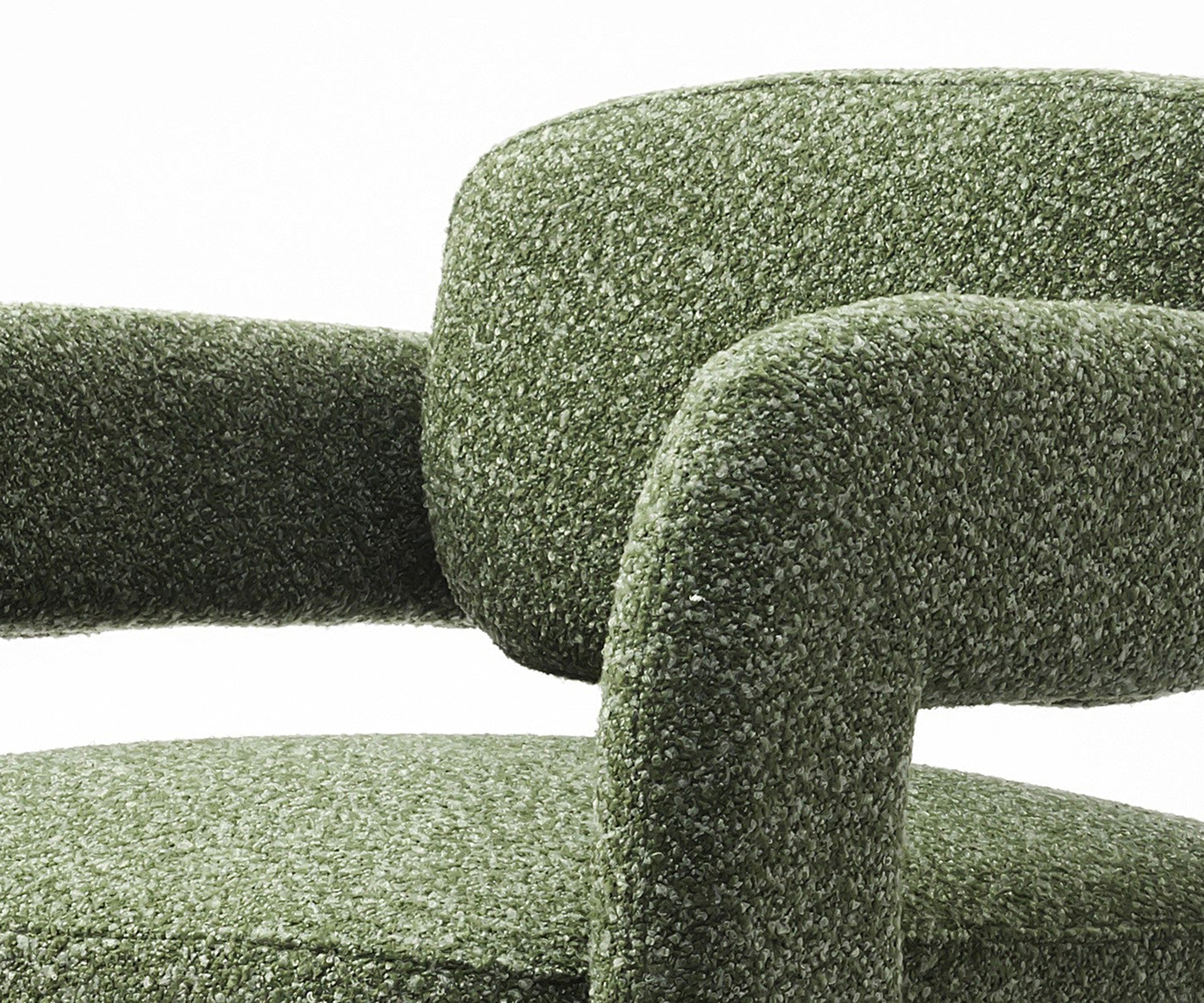 Green Sculpted Bouclé Accent Arm Chair