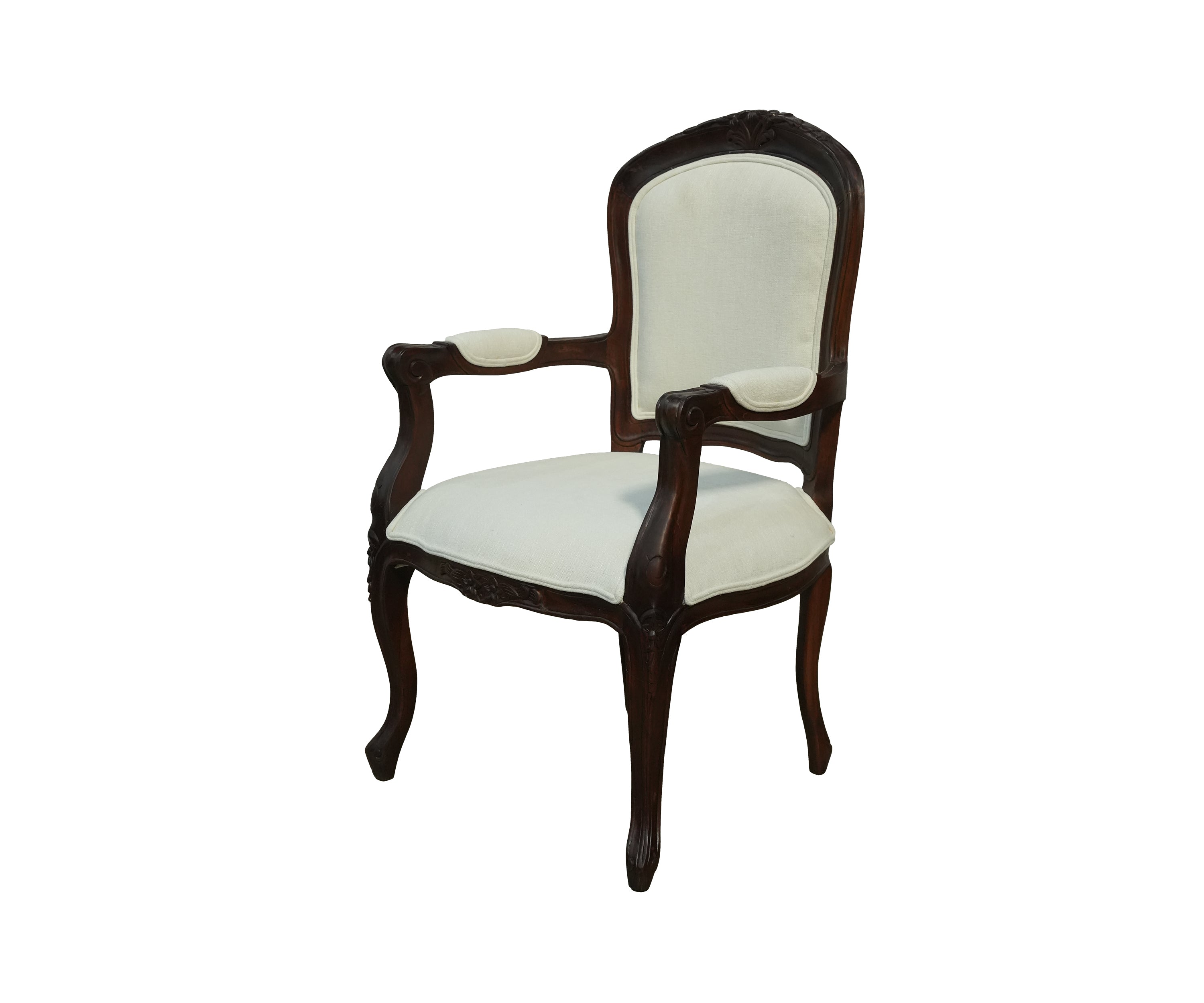 French Provincial Carved Wood Upholstered Arm Chair