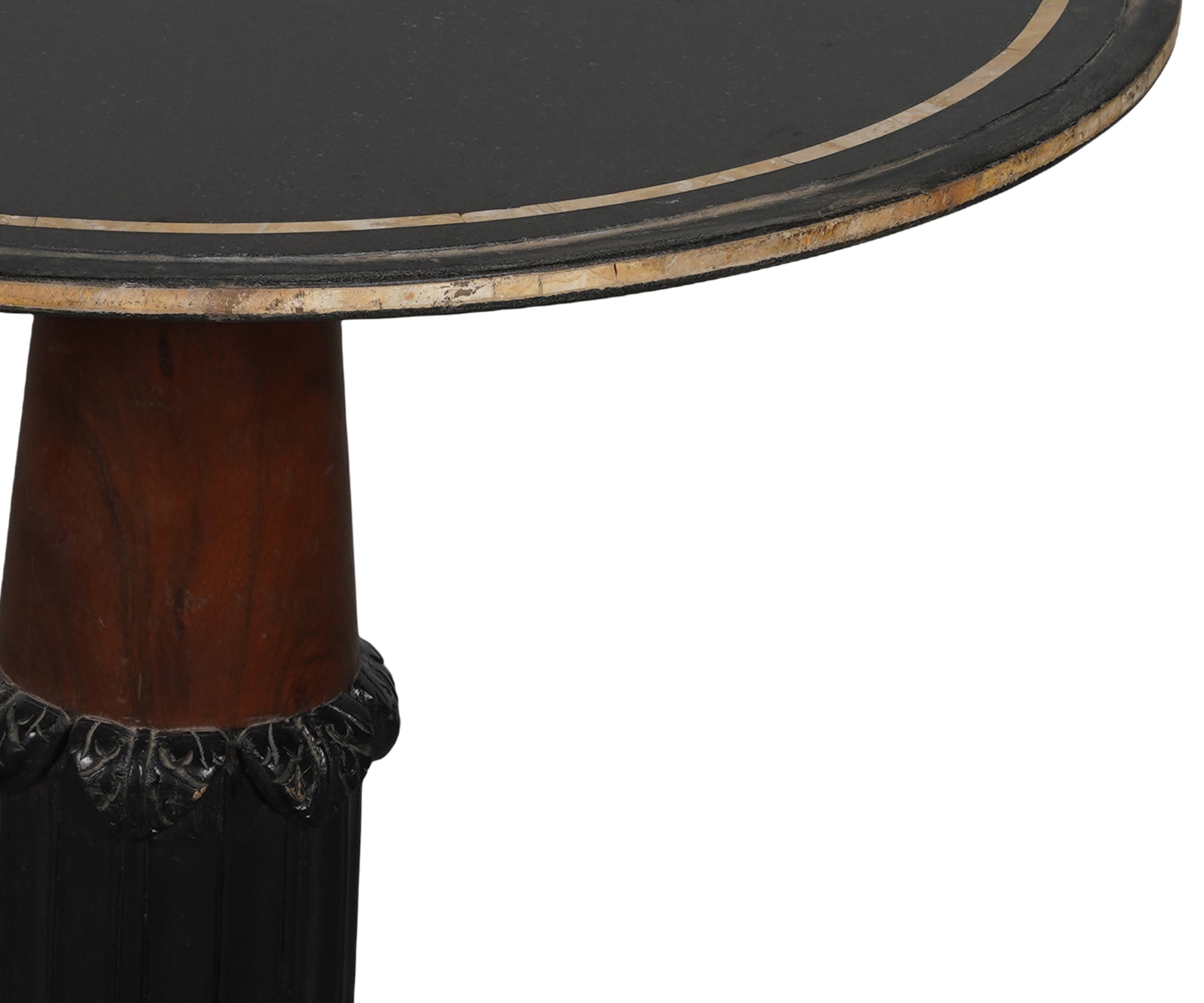 Round Marble Inlay Side Table with Carved Wood Base