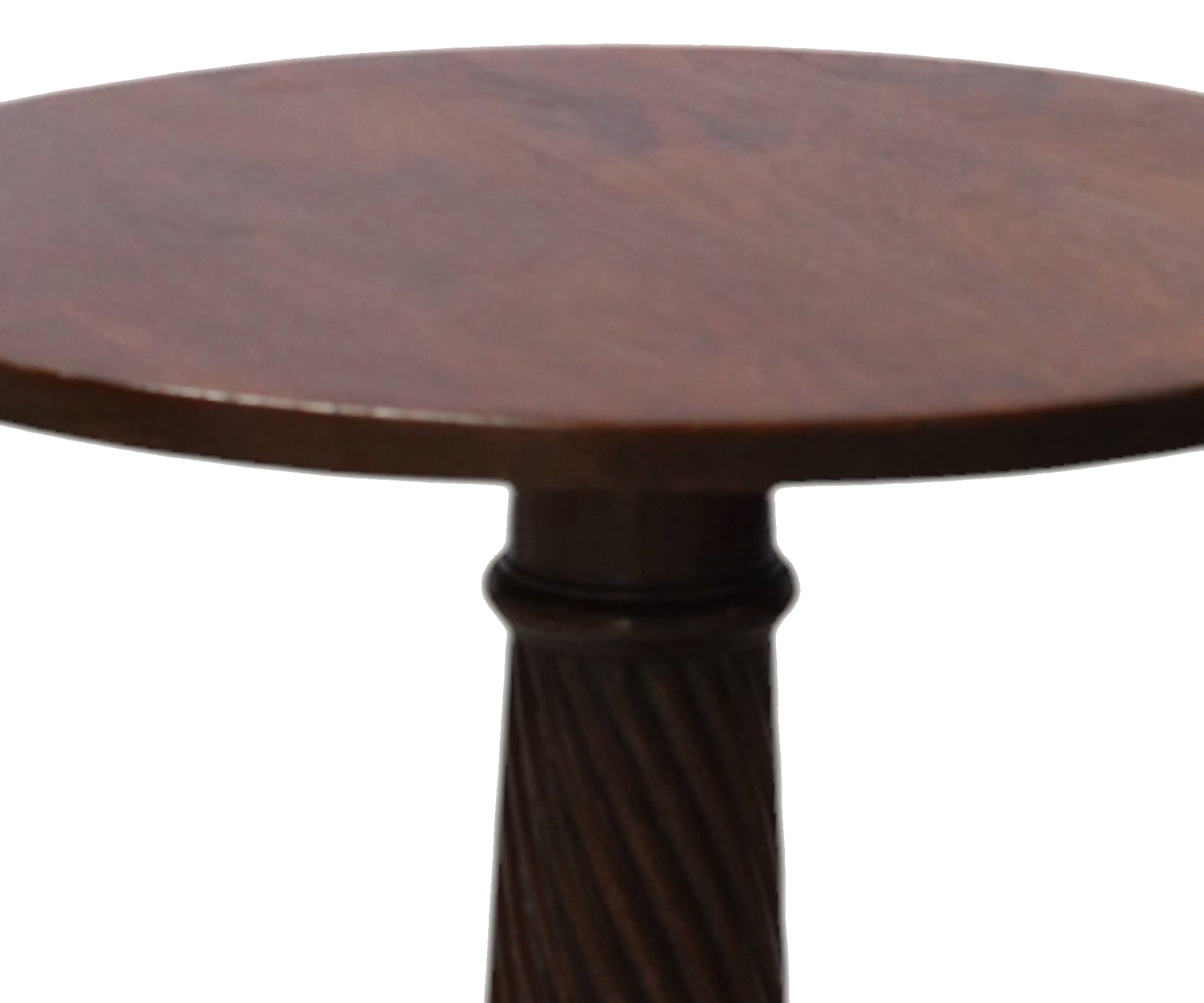 Solid Wood Round Side Table with Carved Pedestal Base