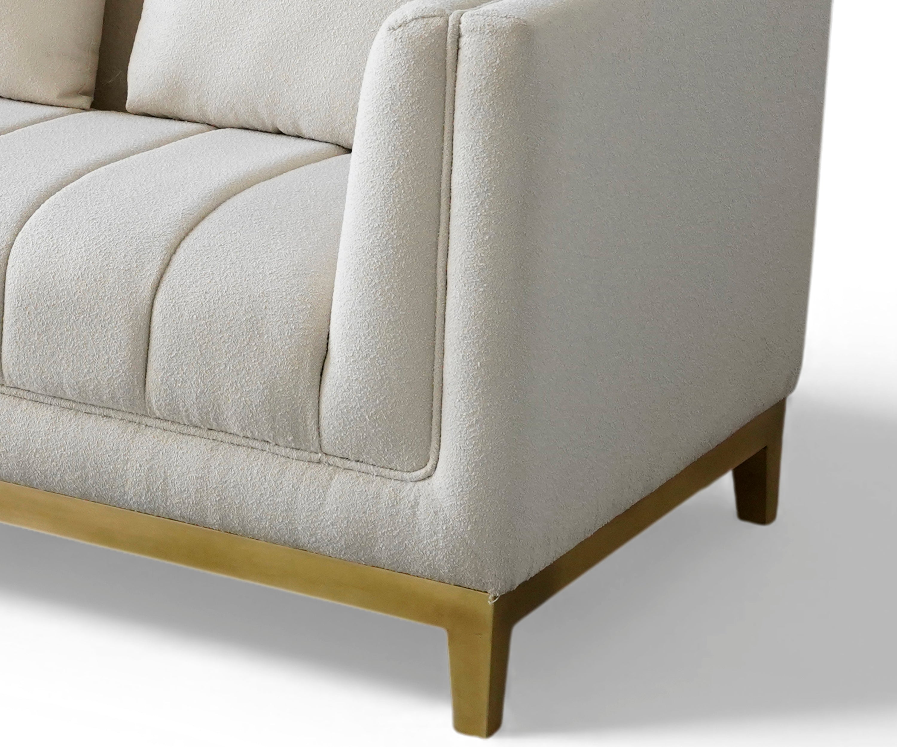 Cream Bouclé 3 Seater Sofa with Gold Base