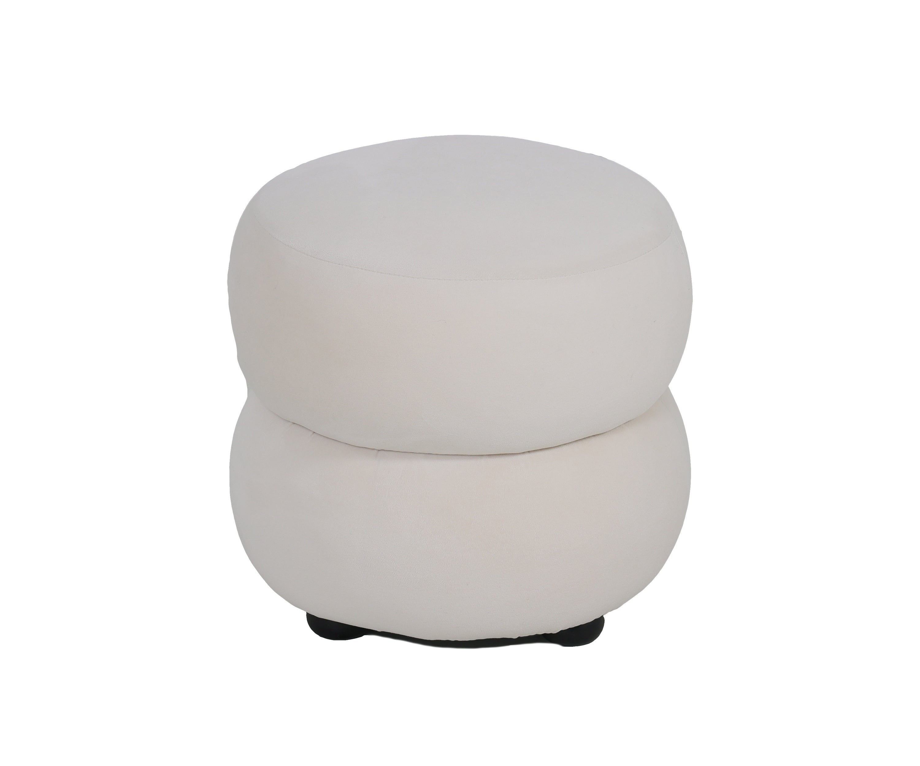 Cream Soft Velvet Round Stool