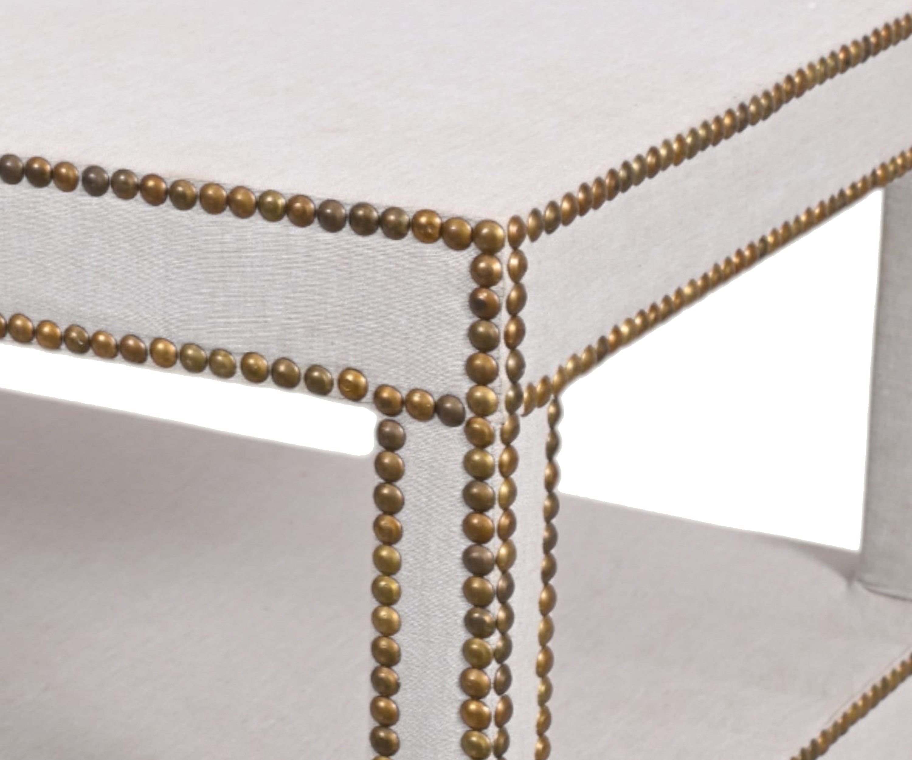 Rectangular Linen Coffee Table with Brass Studs