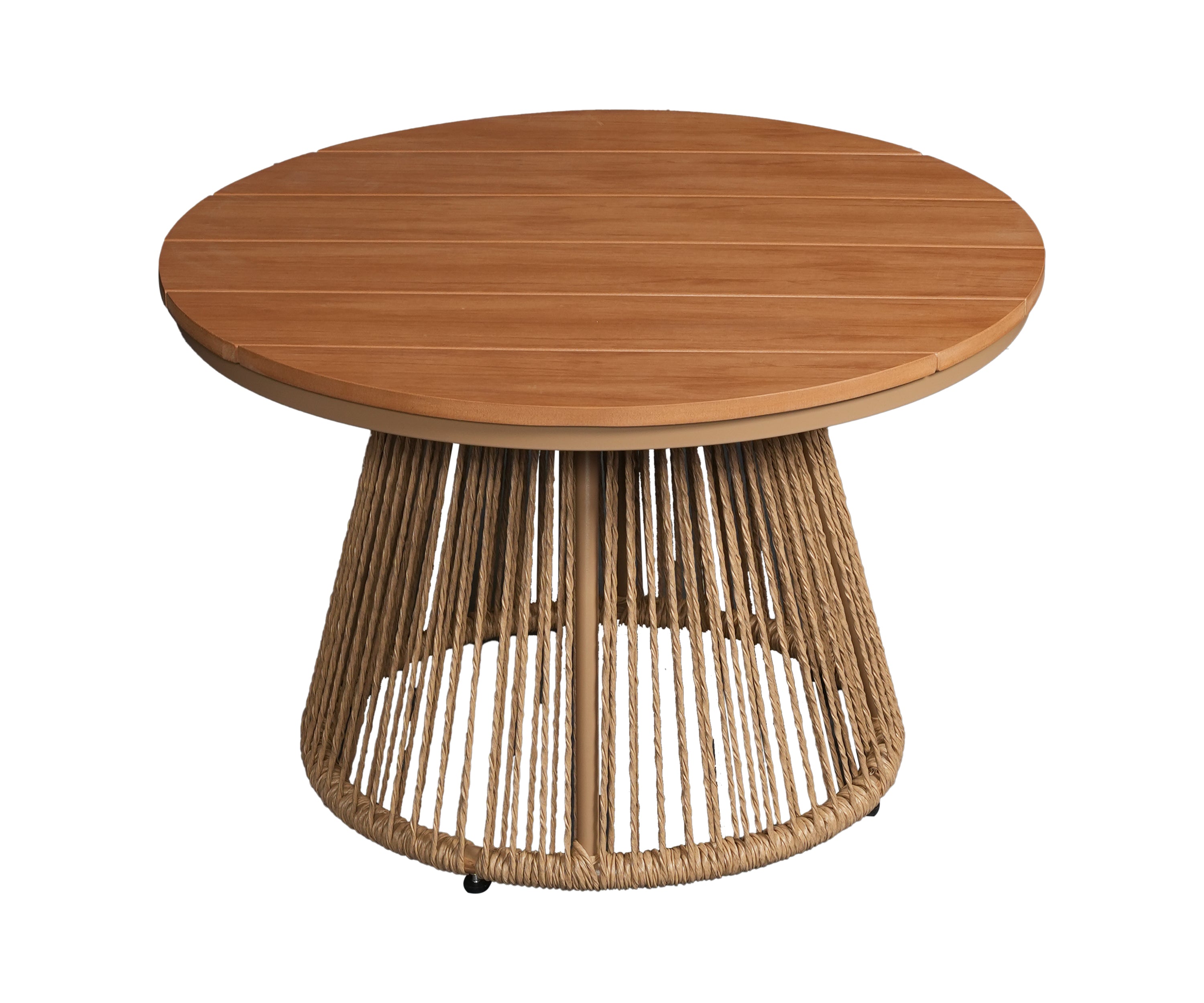 Modern Outdoor Metal Coffee Table with Round Top and Rope Detail