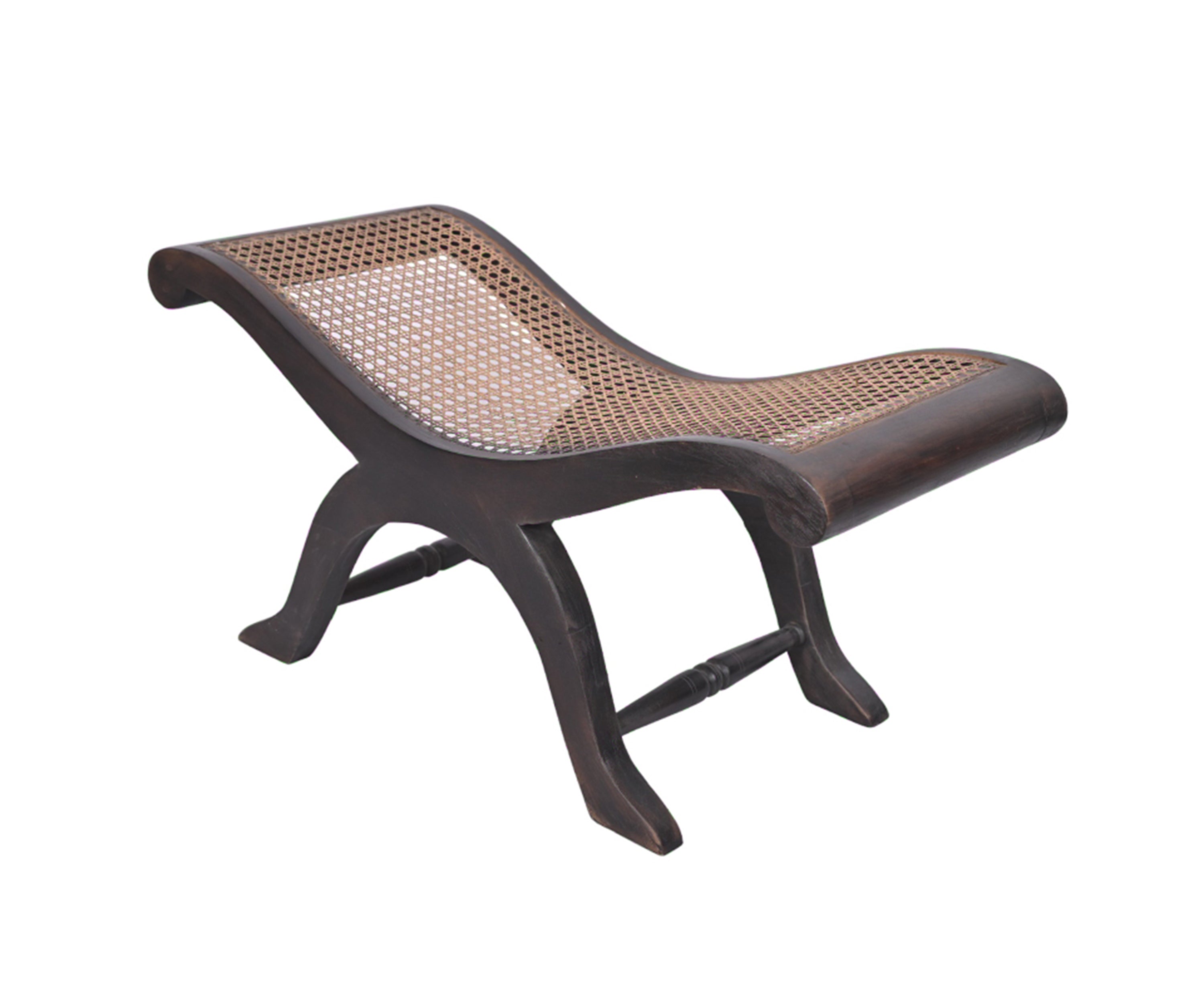 Woven Rattan & Wood Curved Lounge Stool