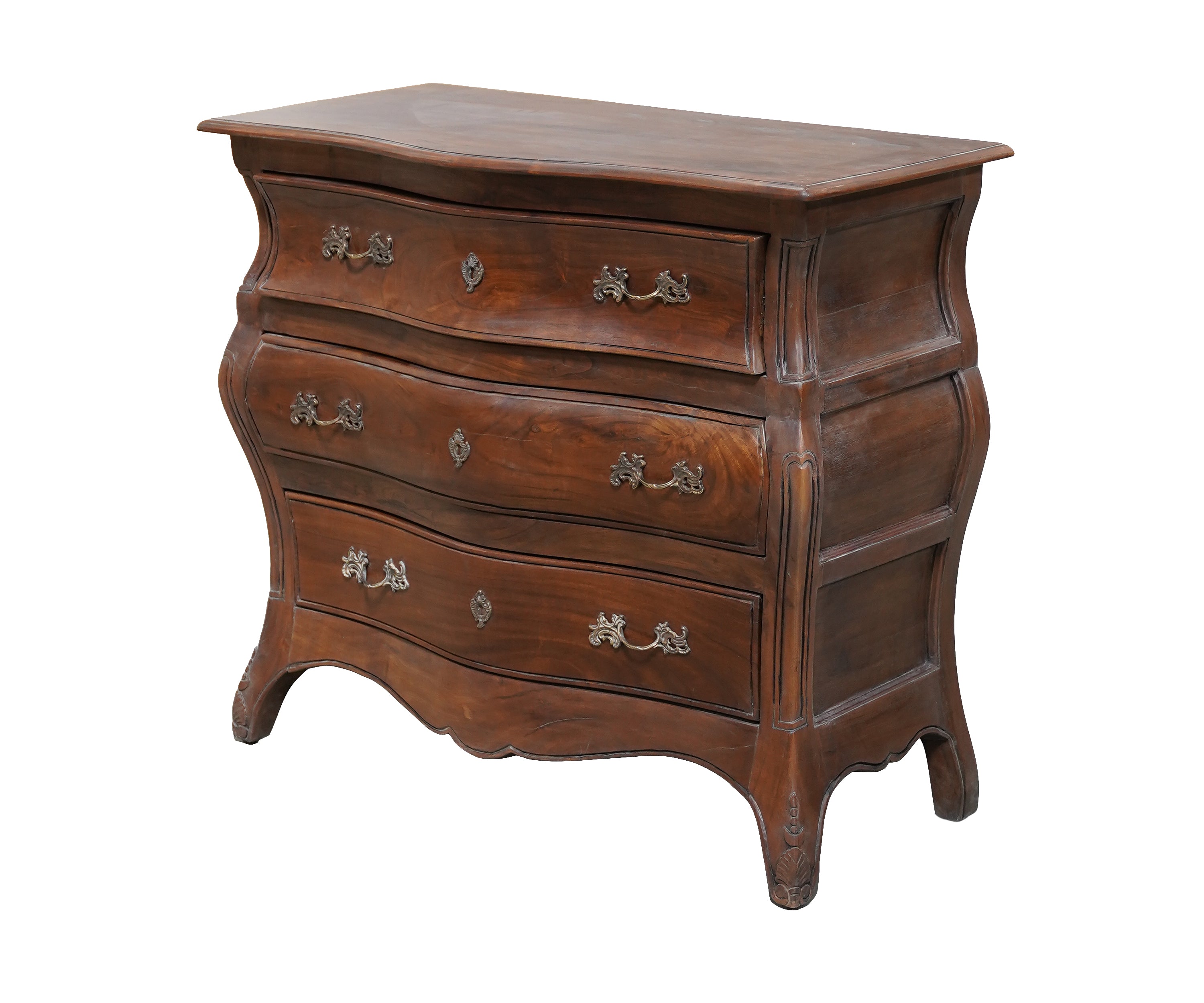 Classic Curved 3-Drawer Chest of Drawers with Ornate Metal Hardware