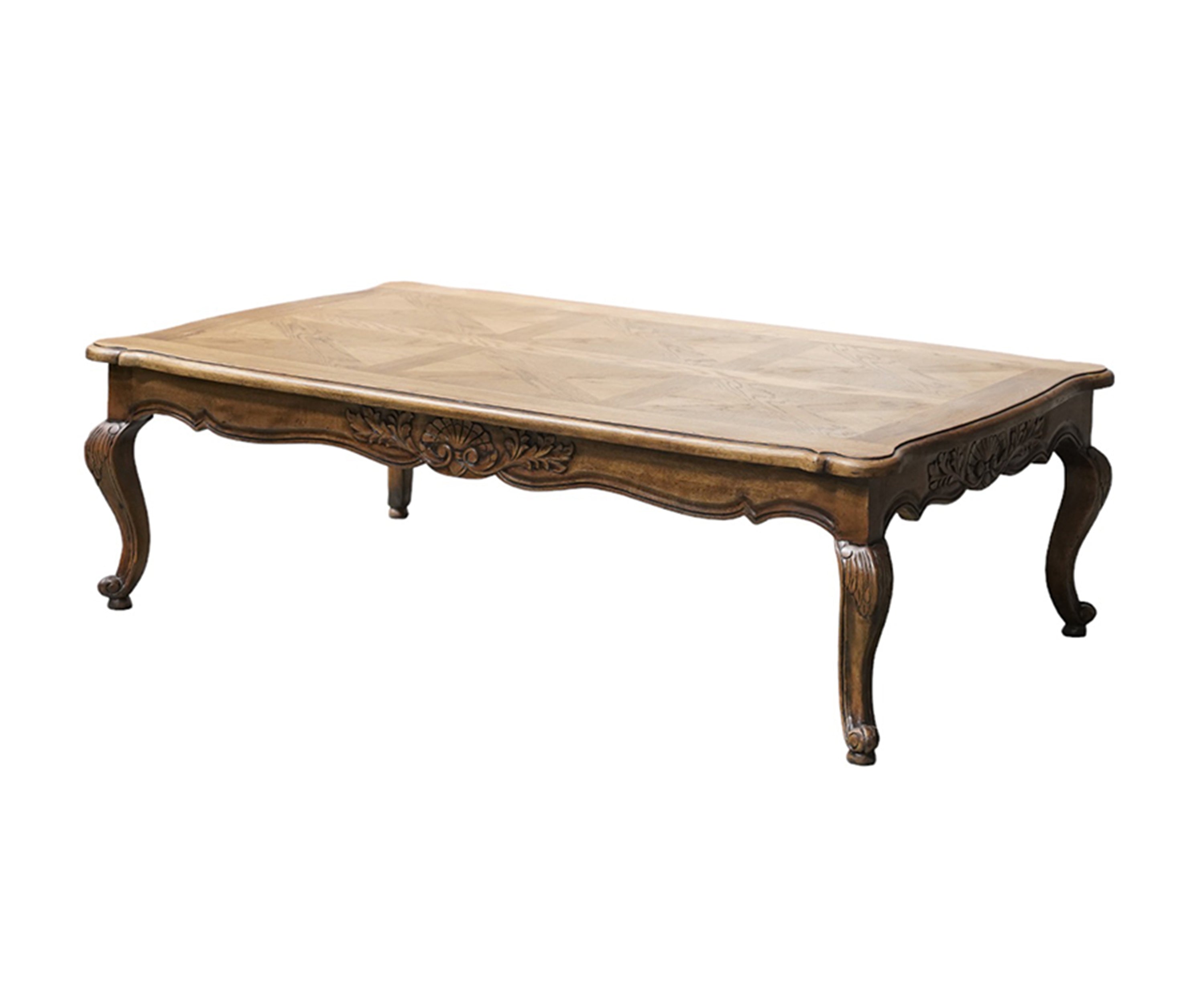 French Provincial Coffee Table with Parquetry Top & Curved Legs