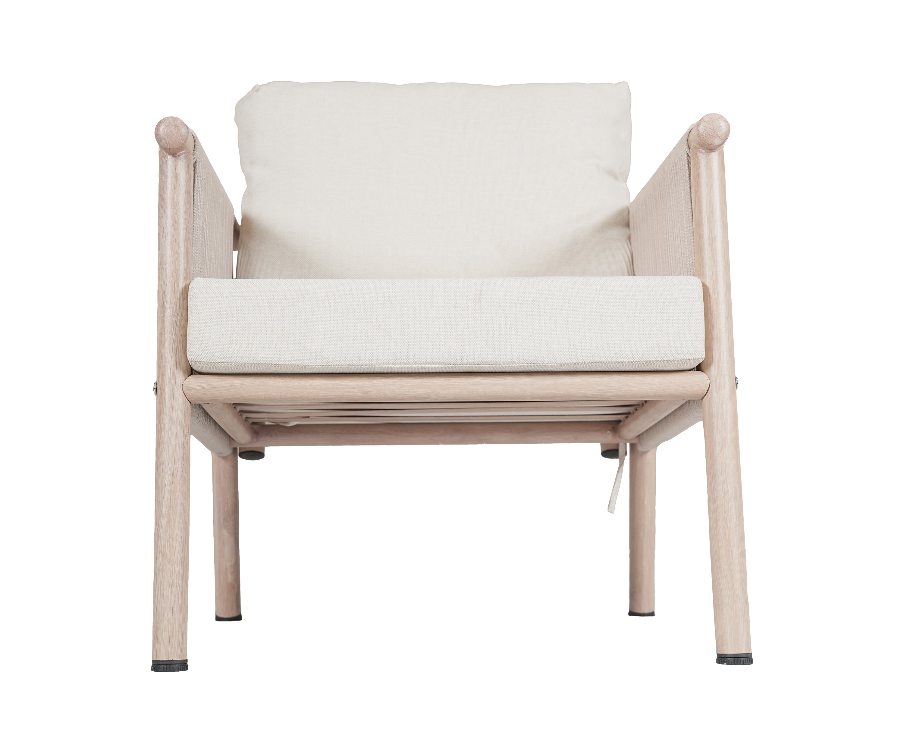 Beige Outdoor Armchair with Nylon Rope Woven Back & Metal Frame