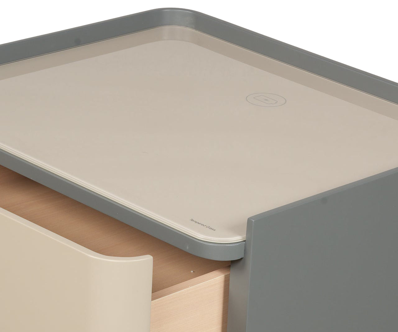 Taupe Duo Drawer Bed Side Table with Metal Legs