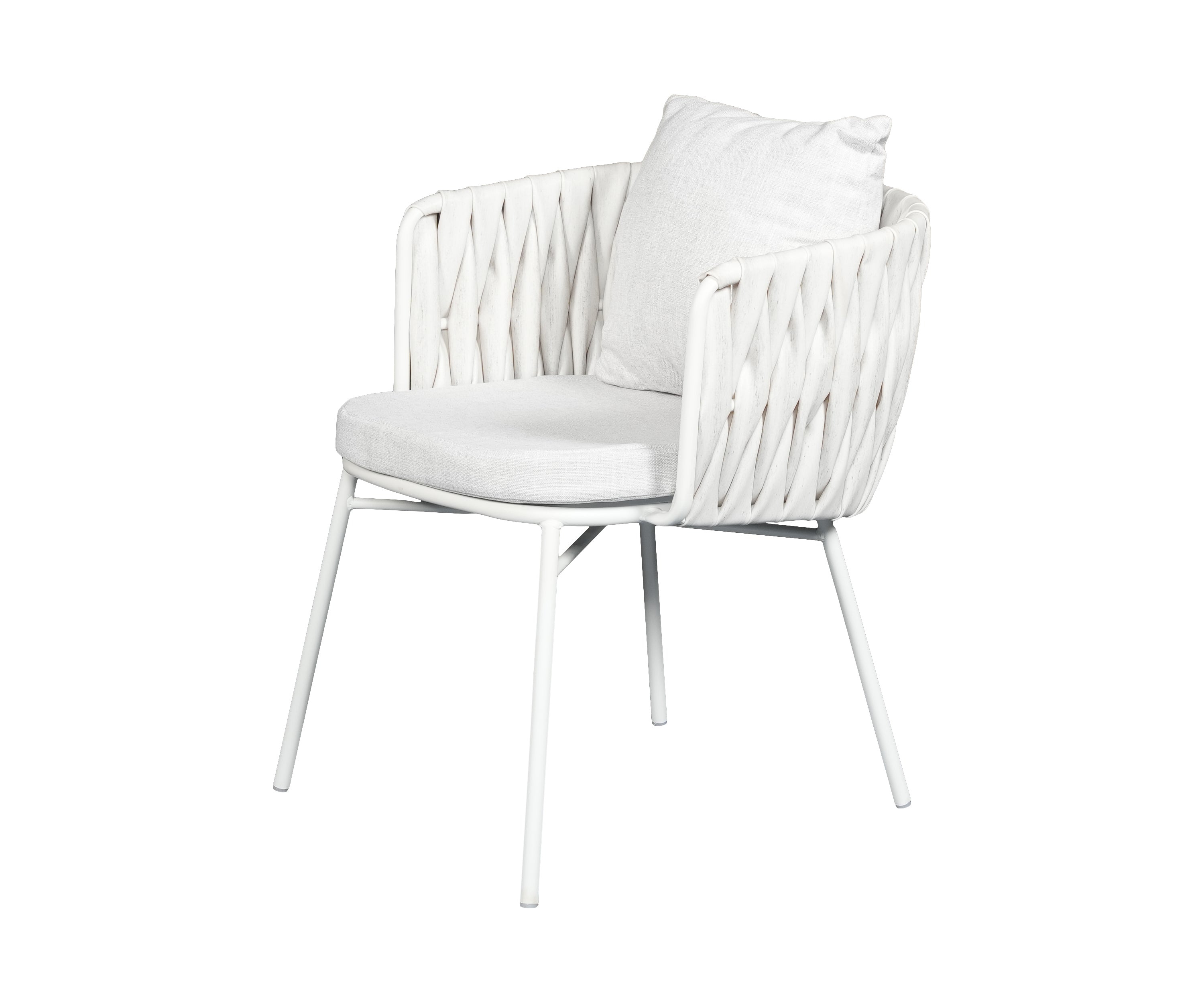 White Metal Outdoor Armchair with Braided Rope Backrest