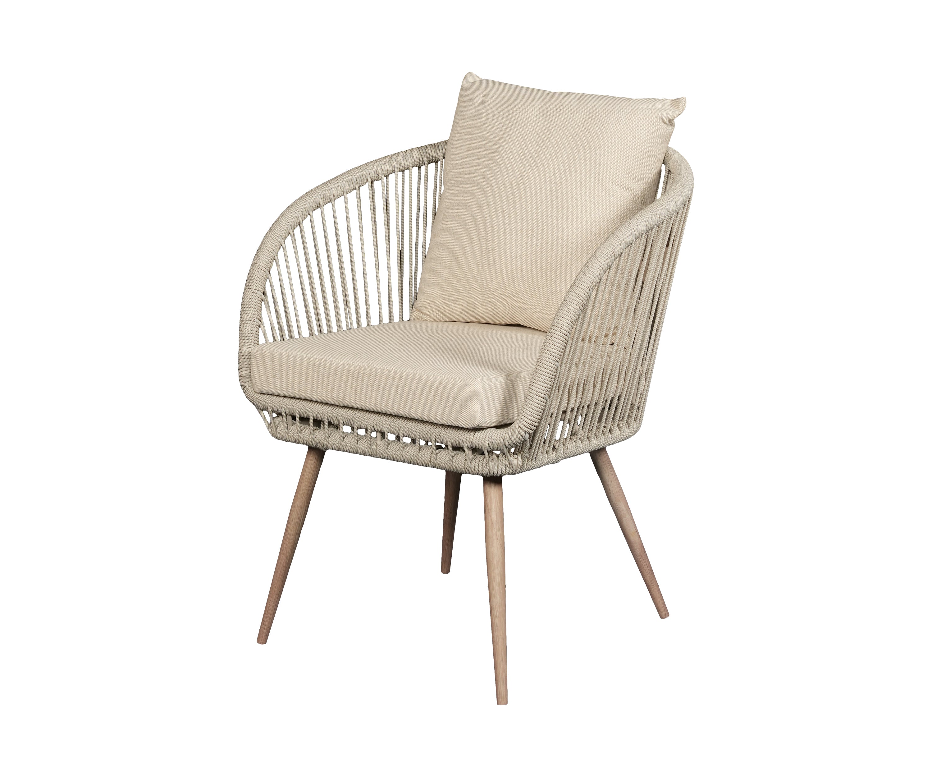 Beige Ropes Woven Back Outdoor Armchair with Metal Frame