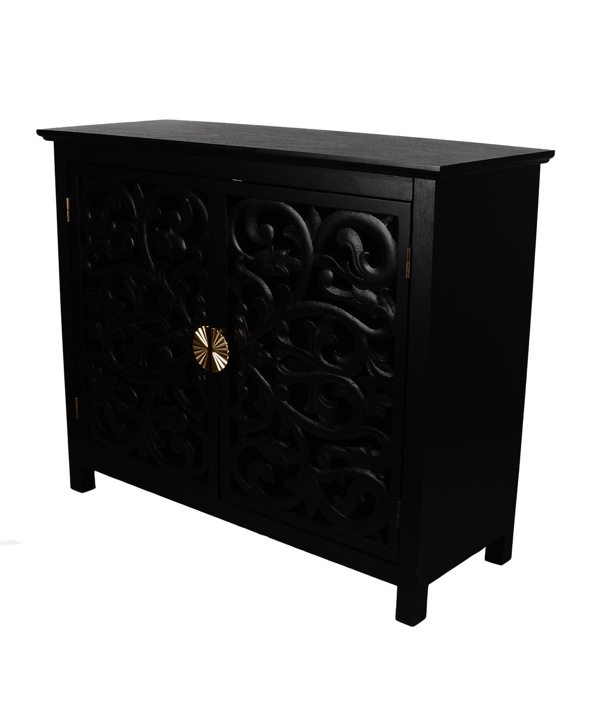 Charcoal Black Carved Floral 2-Door Cabinet
