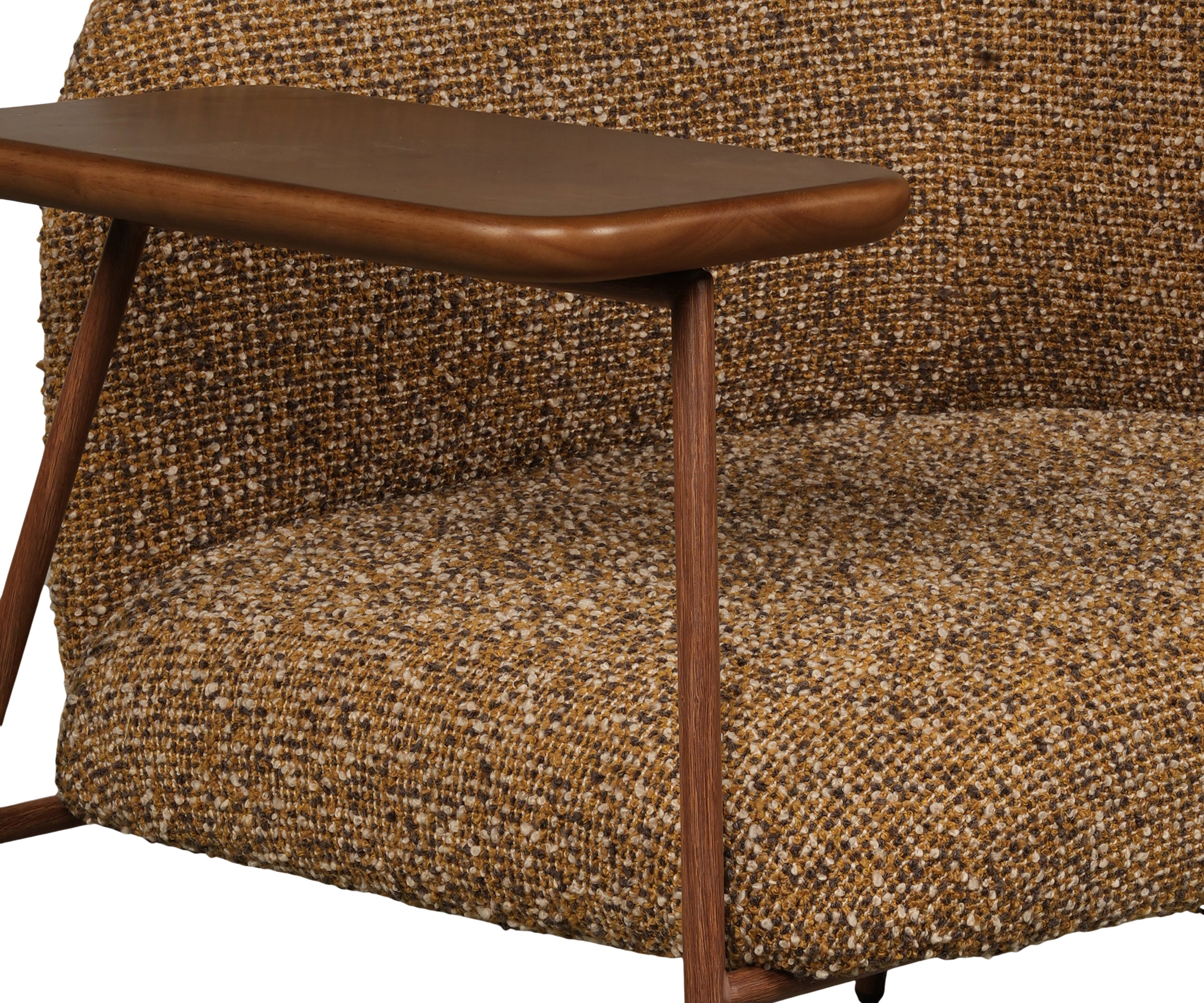Textured Brown Armchair with Integrated Side Table