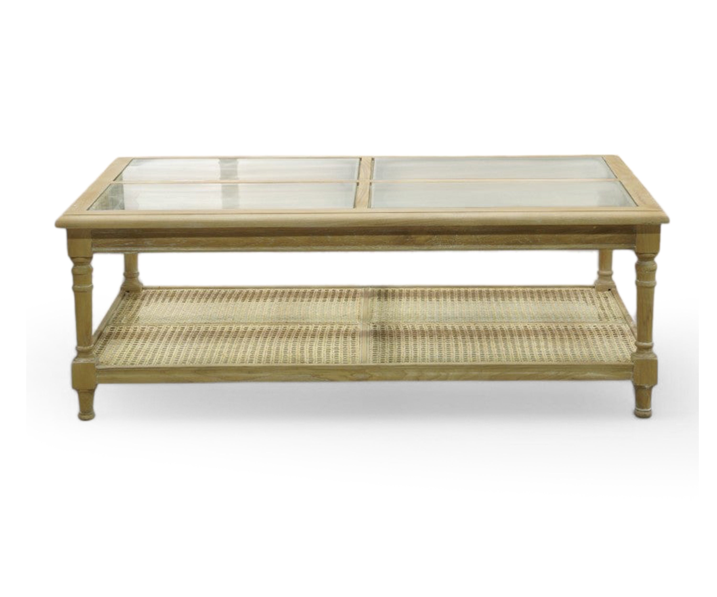 French Cane Glass Top Coffee Table