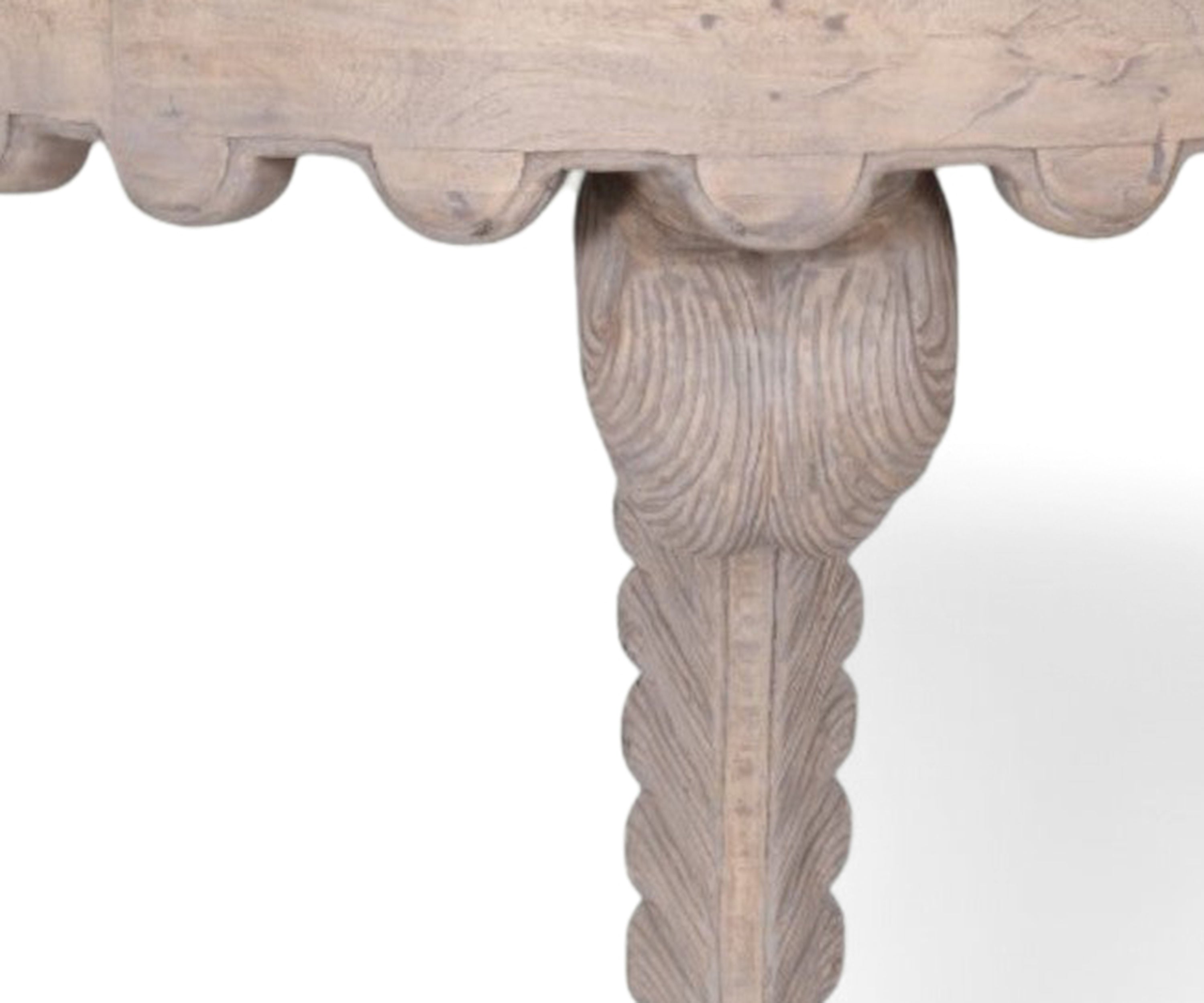 Distressed White Solid Wood Wall Console Table with Carved Pedestal Base