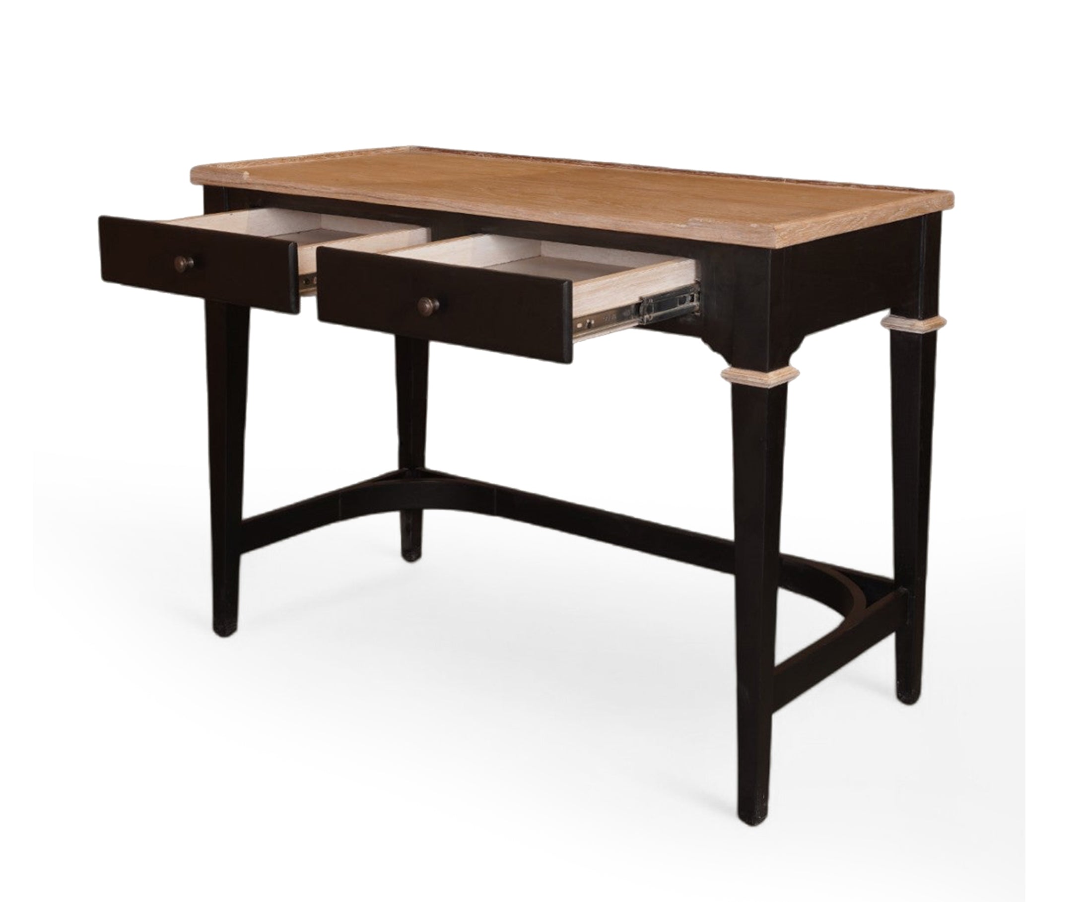 Two Tone Wooden Study Table with 2 Drawers and Curved Stretcher Base