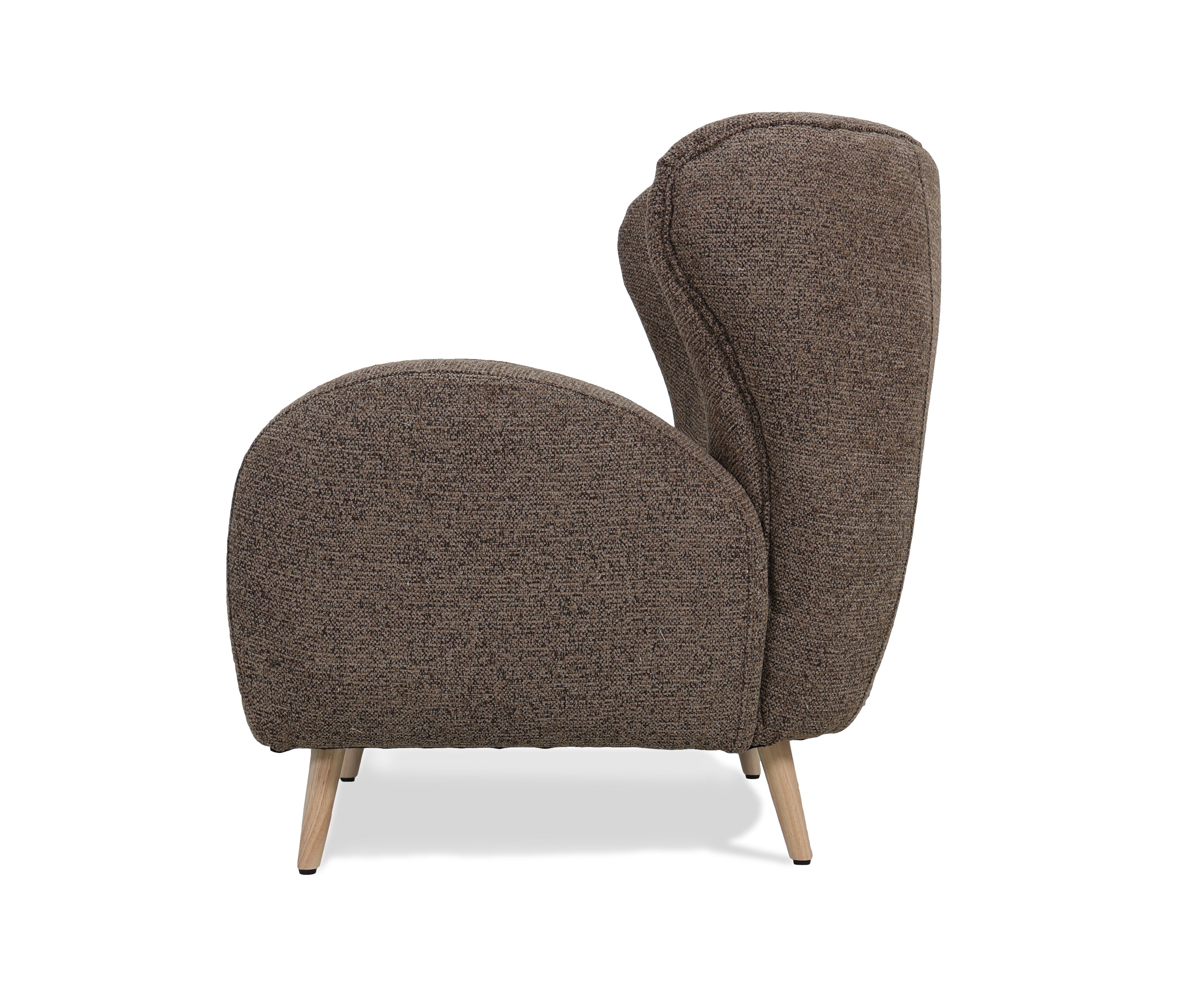Modern Brown Boucle Accent Chair with Natural Wood Legs