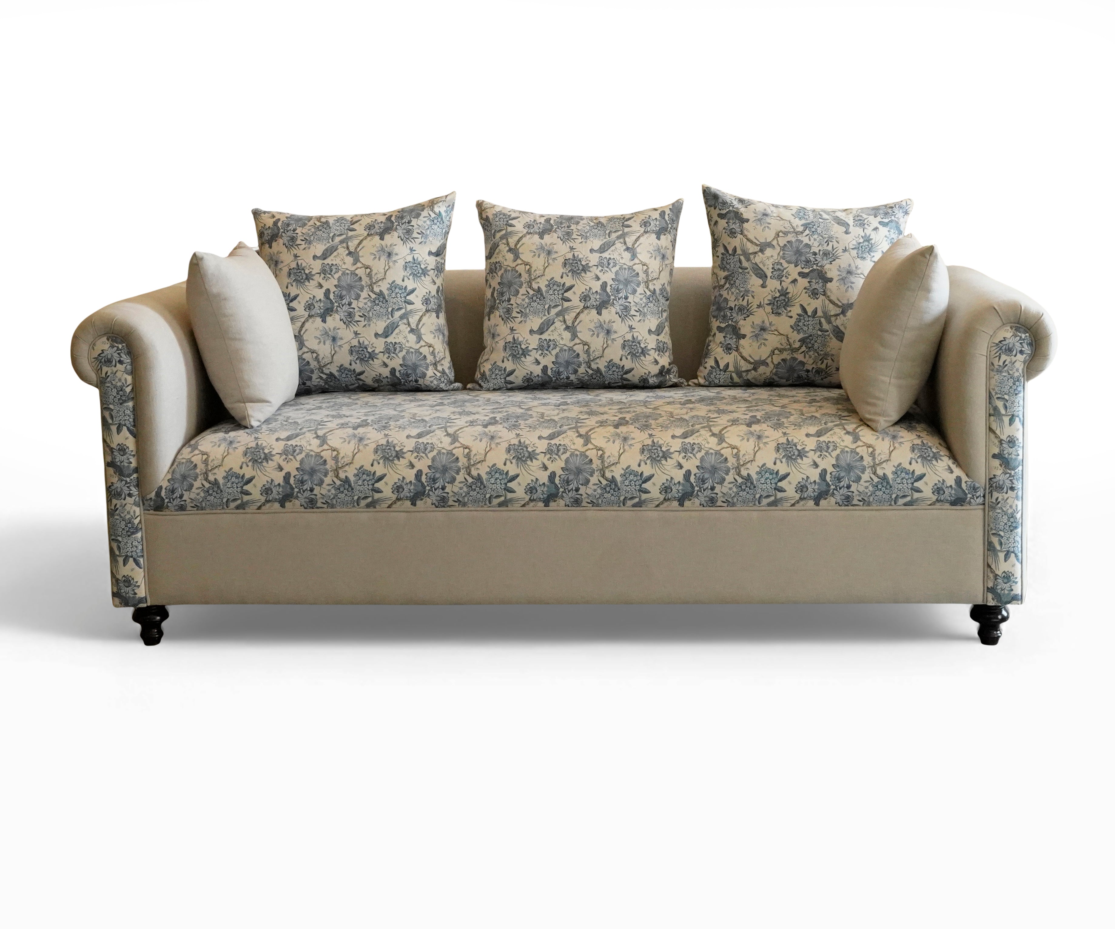 Printed Cotton Curved Arm 3 Seater Sofa