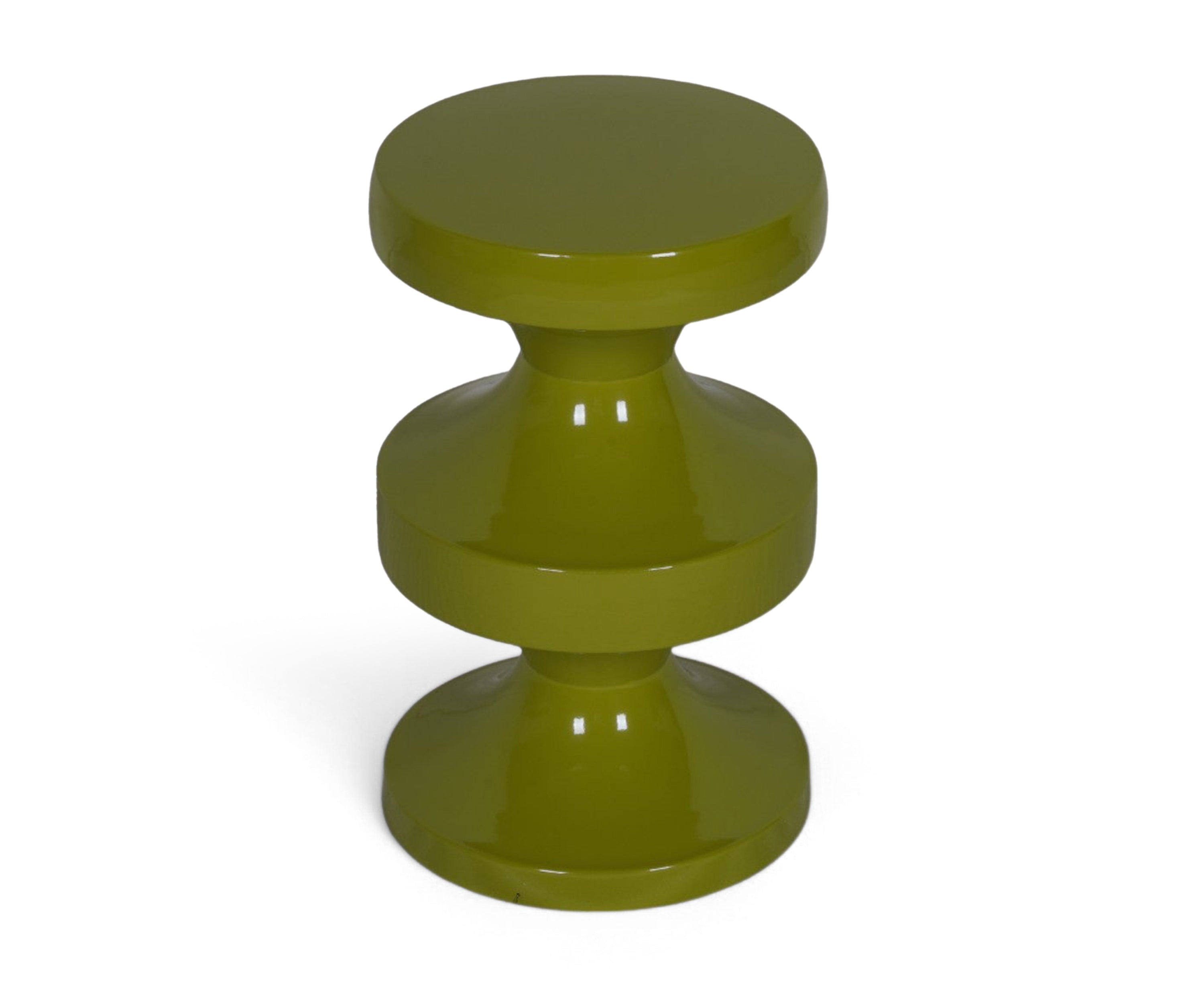 Olive Green Sculptural Metal Side Table with Double Hourglass Base