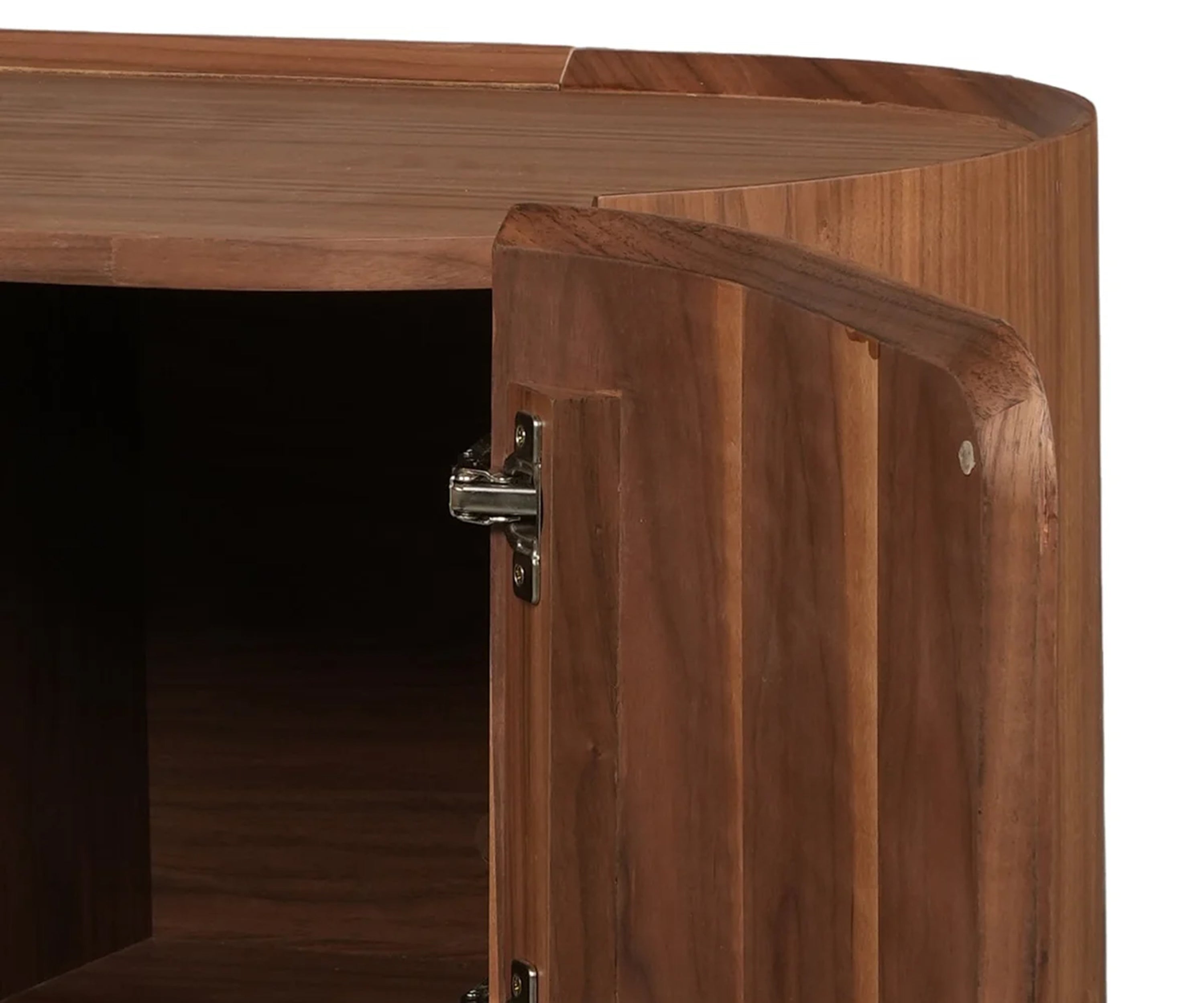 Modern Curved Walnut TV Unit with Storage Cabinets
