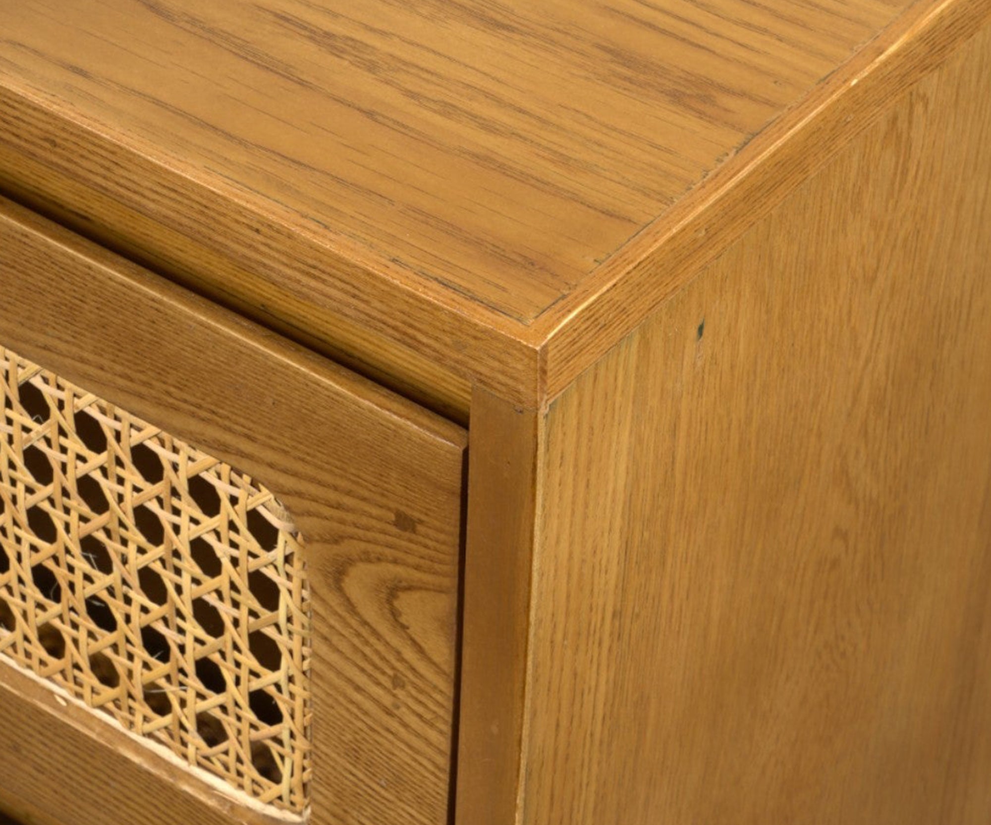 Walnut Woven Cane Bed Side Table with 2 Drawers