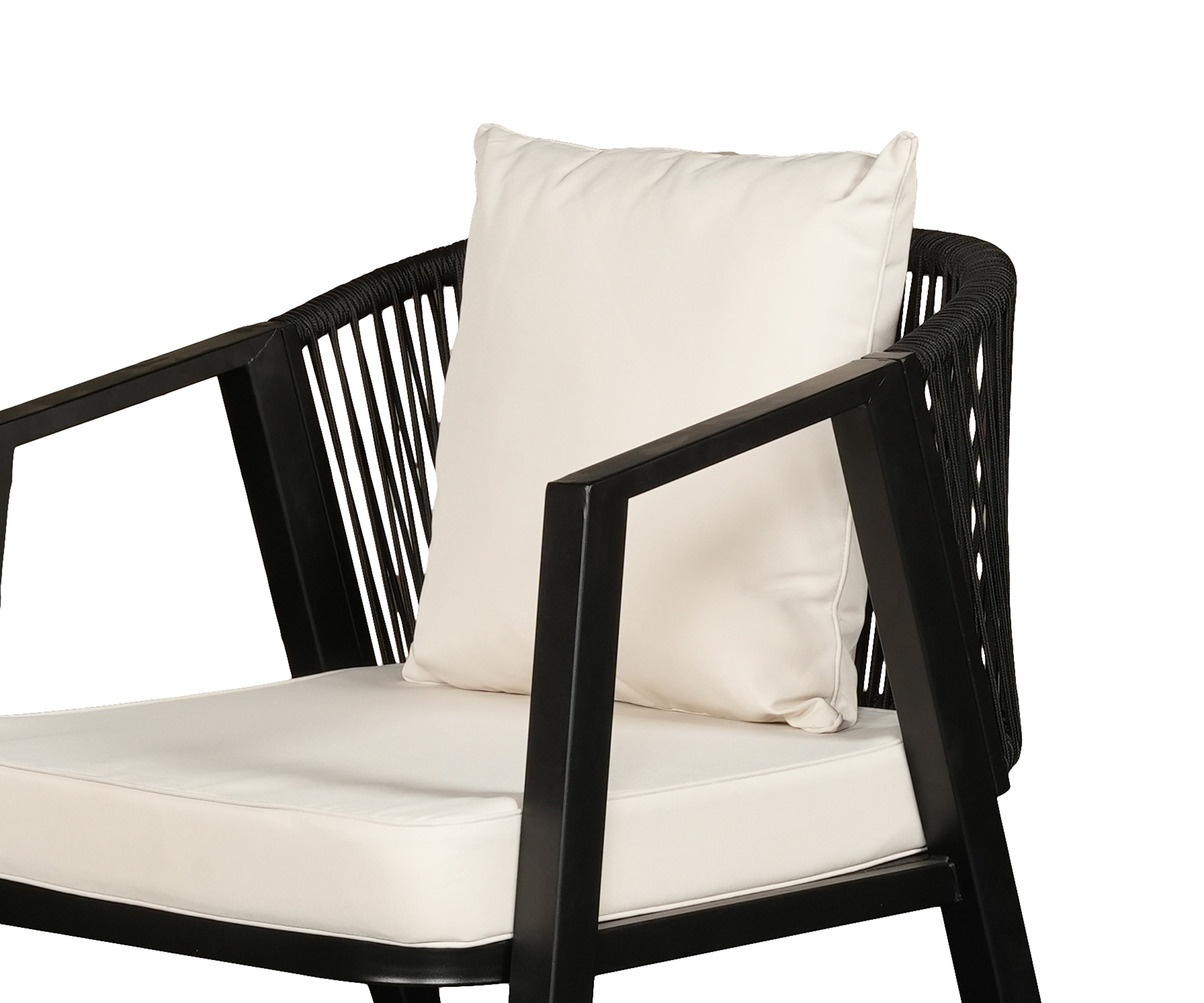 Contemporary Outdoor Sofa in Black Frame with Ivory Cushions