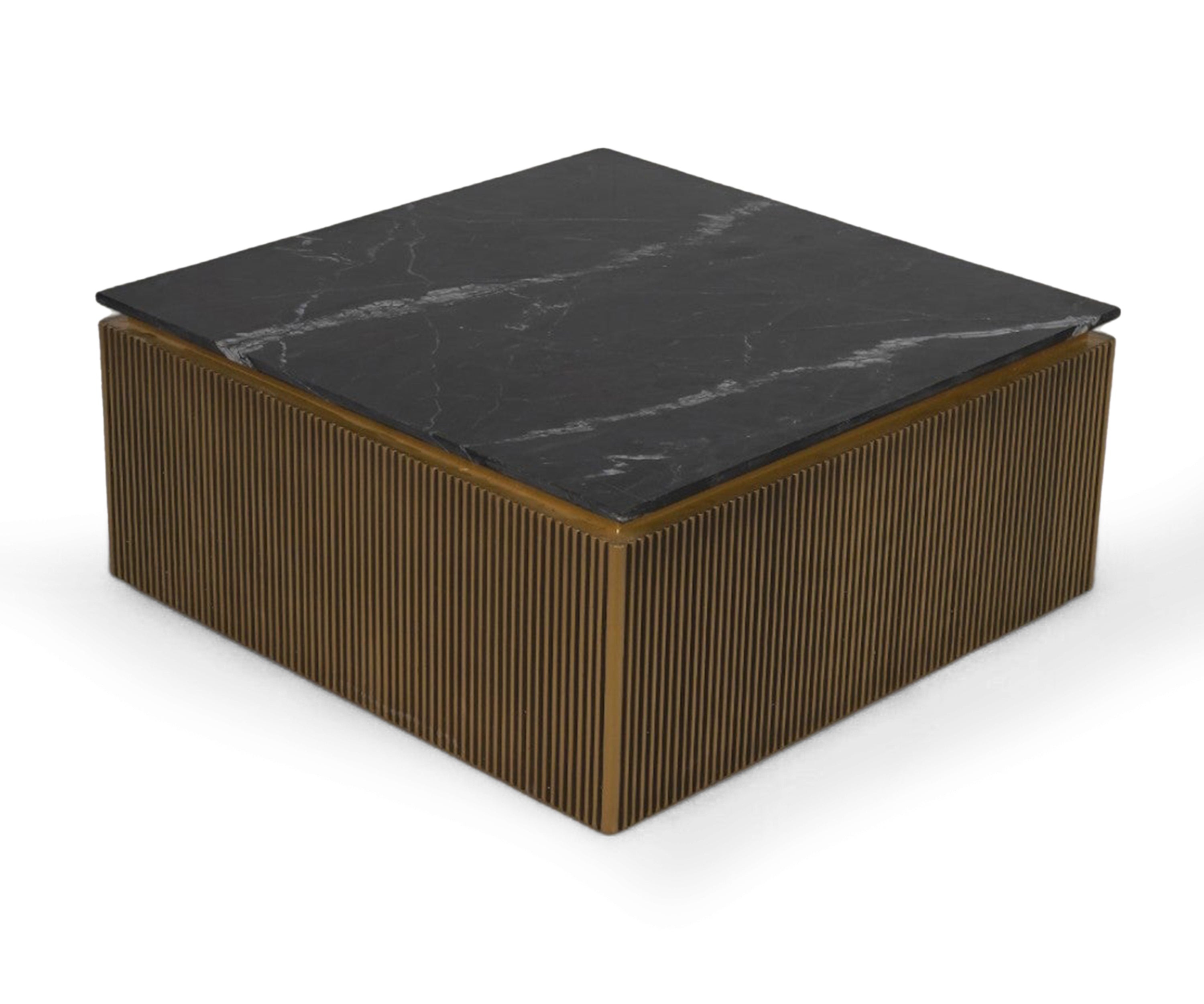 Square Brass Coffee Table with Black Marble Top