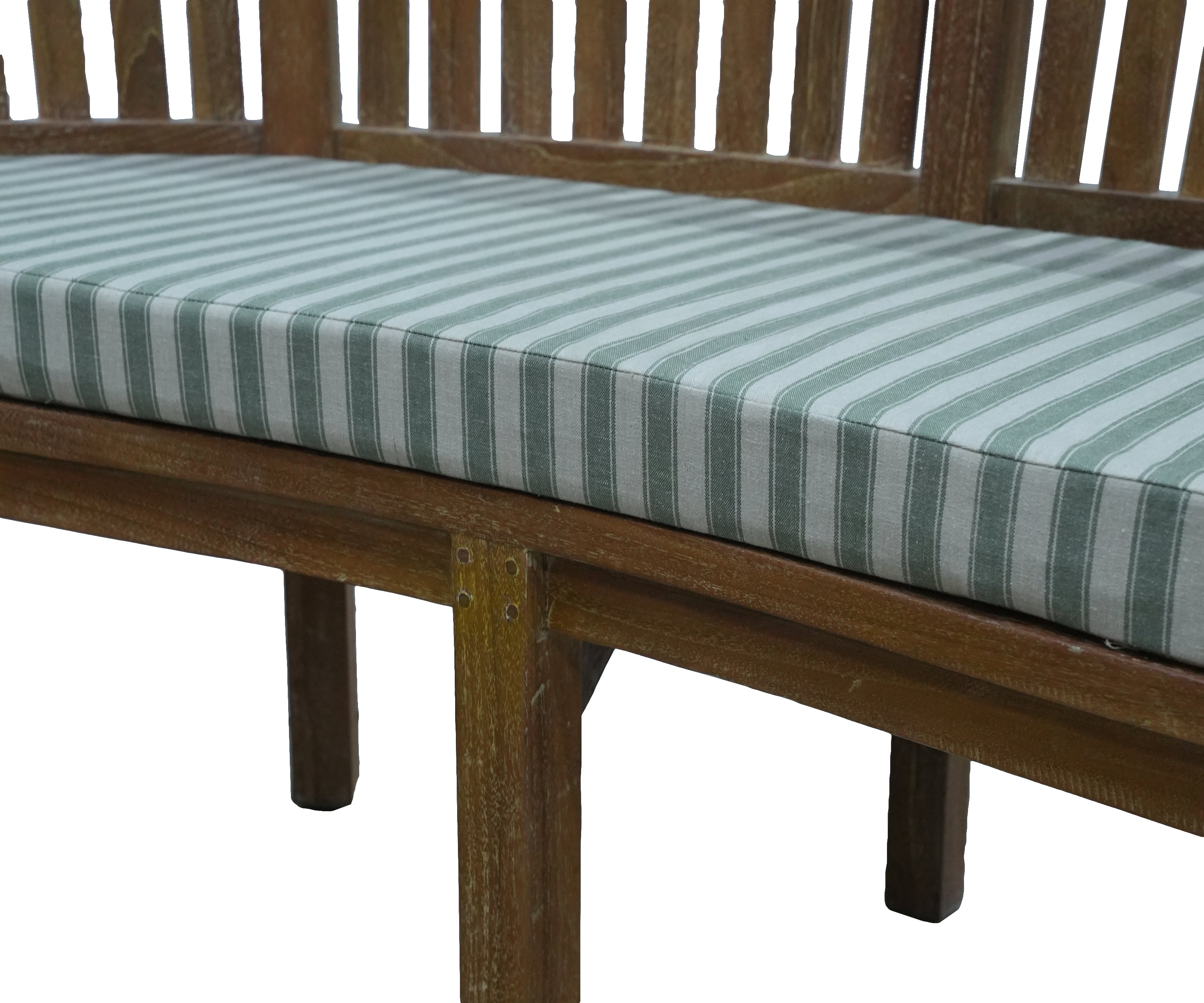 French Style Teak Wood Sofa Chair with Striped Cushion and Curved Backrest